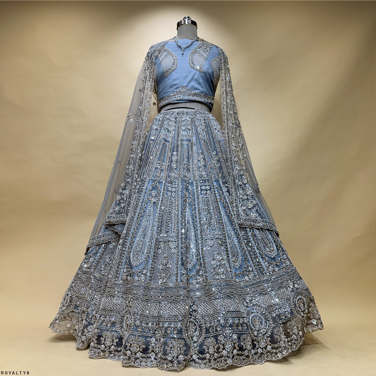 The Utsav Heirloom: Blue Heritage Lehenga Ensemble IV – Blue – view 3