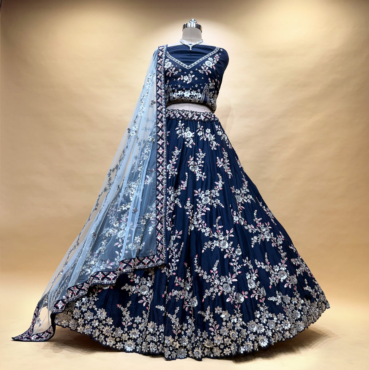 The Mangalam Collection: Blue Heritage Lehenga Ensemble II – Blue – view 1