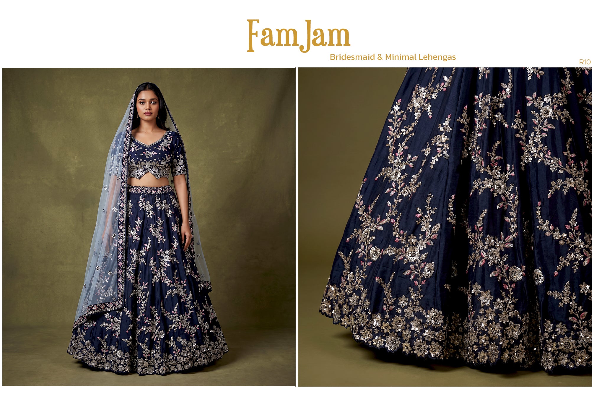 The Mangalam Collection: Blue Heritage Lehenga Ensemble II – Blue – view 2