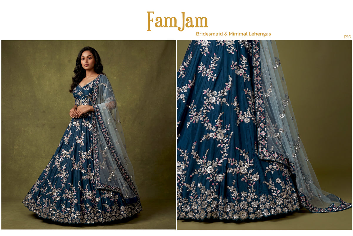The Mangalam Collection: Blue Heritage Lehenga Ensemble II – Blue – view 4