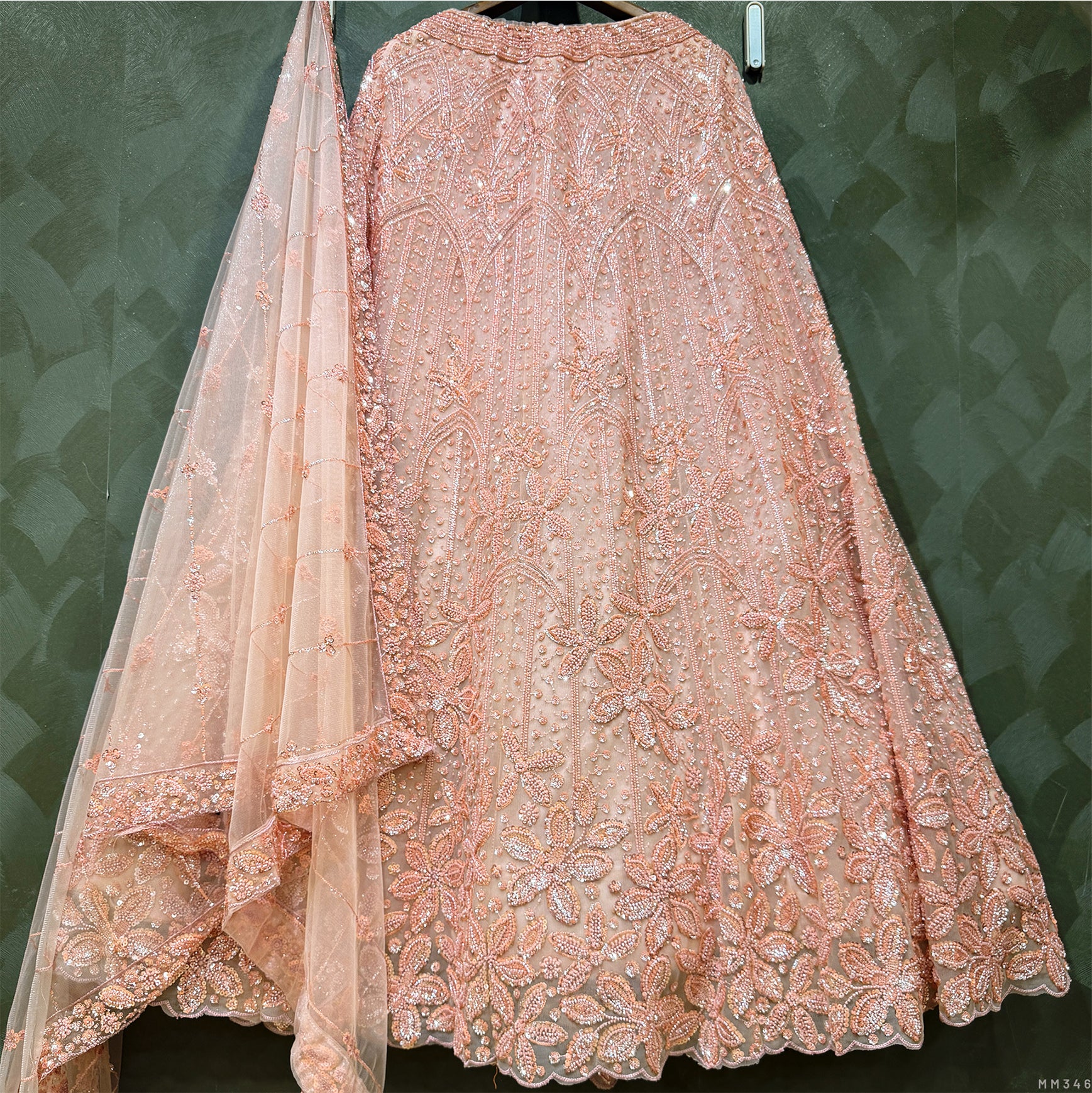 The Aarohi Heirloom: Peach Heritage Lehenga Ensemble III – Peach – view 1