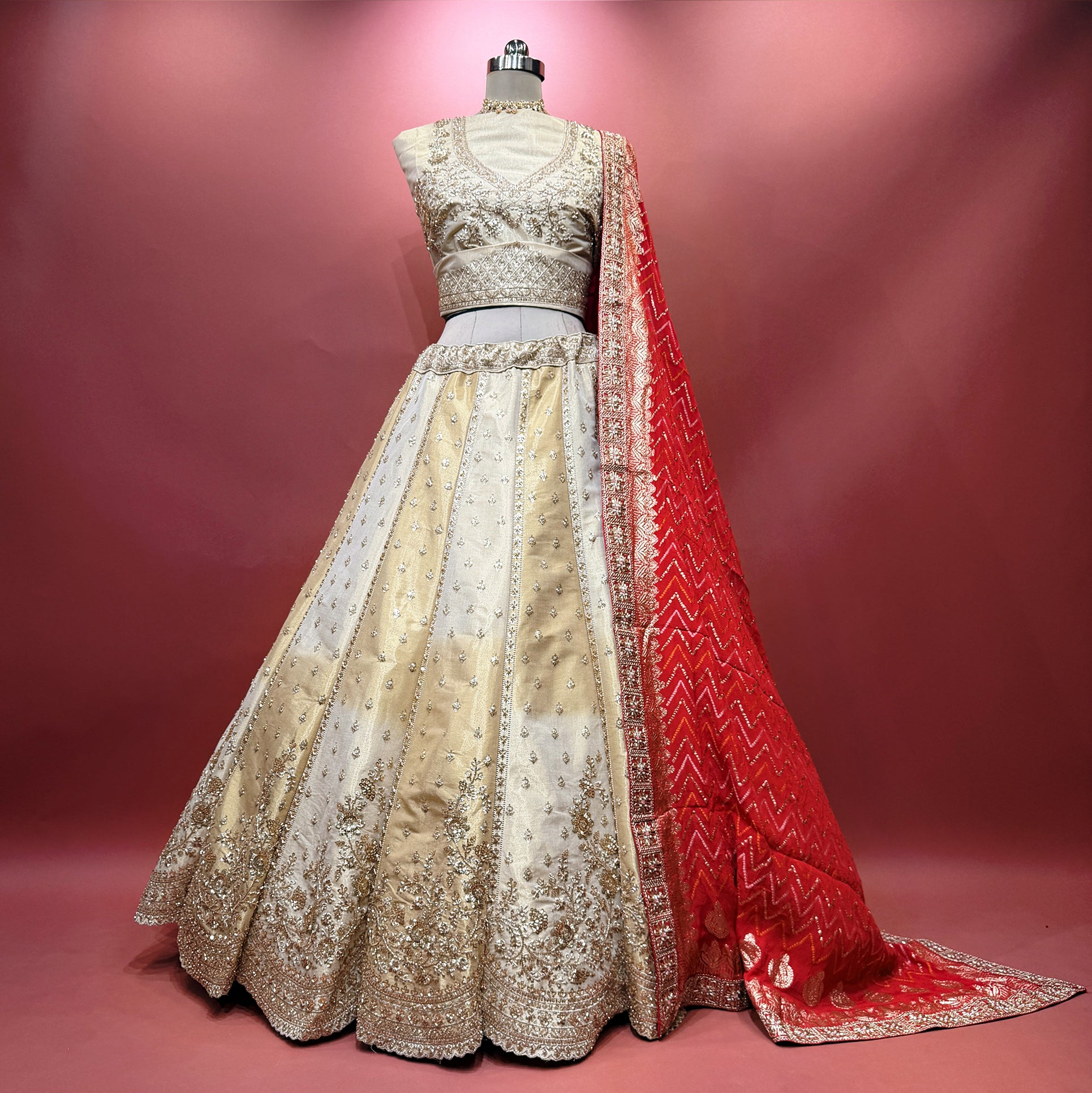 The Saubhagya Collection: Ivory & Gold Heritage Lehenga Ensemble III – Ivory and Gold – view 1