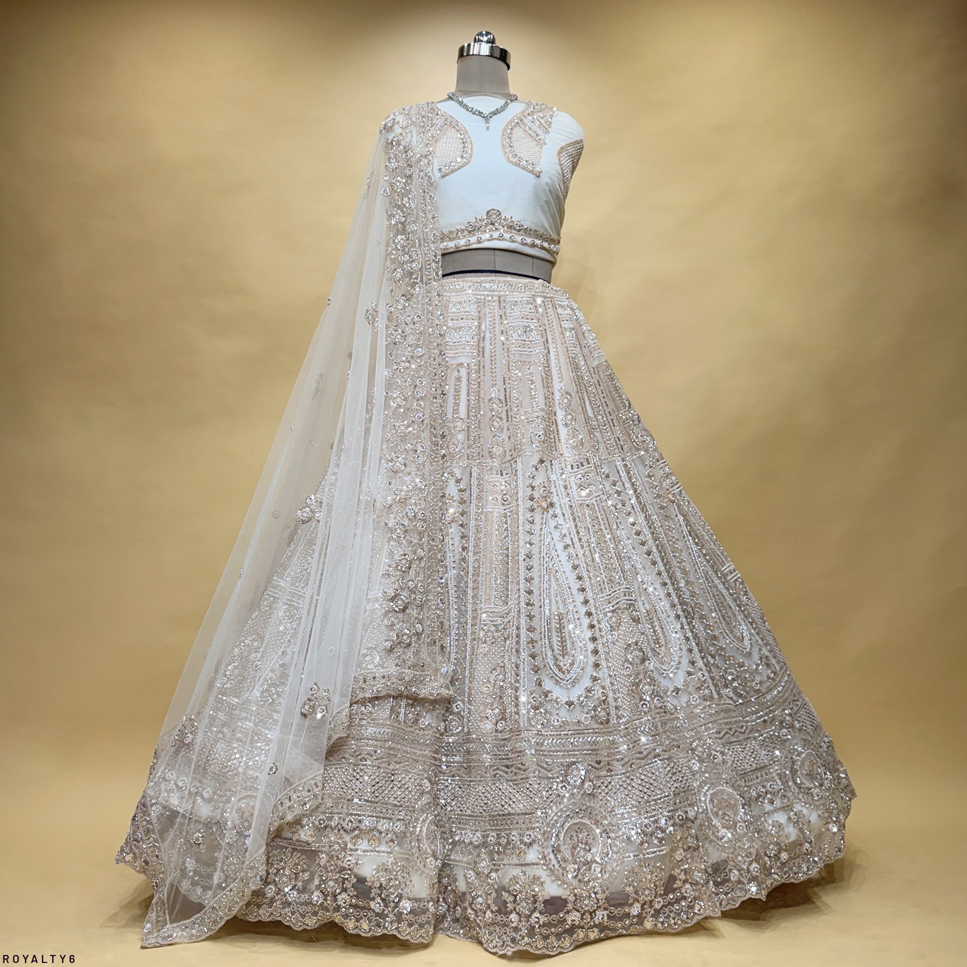 The Saubhagya Darbar: Ivory Heritage Lehenga Ensemble II – Ivory – view 3