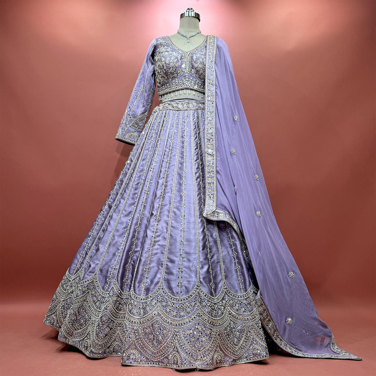 The Amber Fort Heirloom: Lavender Heritage Lehenga Ensemble IV – Lavender – view 1
