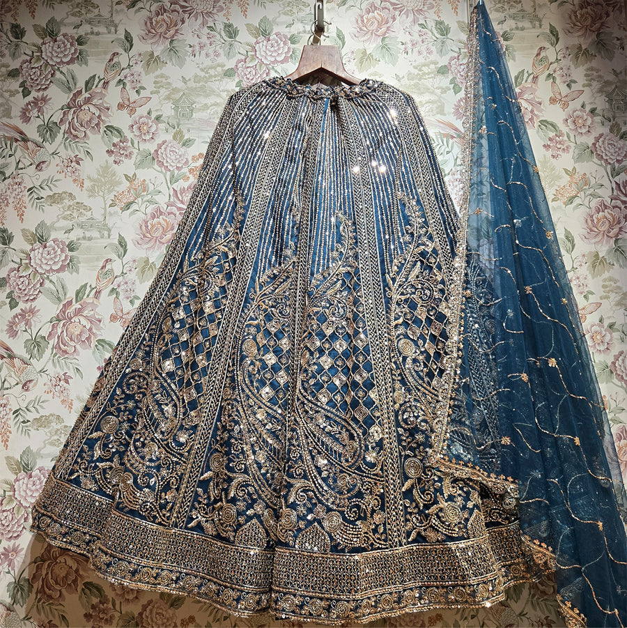 The Gulmohar Collection: Blue Lehenga Ensemble