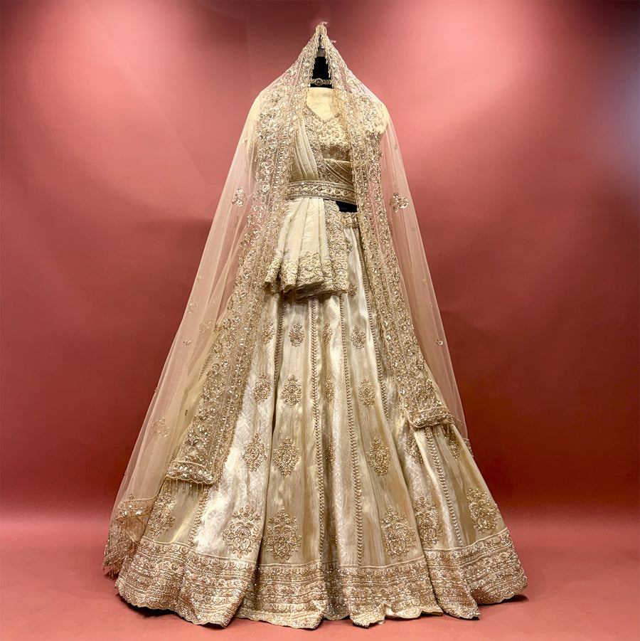 The Pranaya Collection: Ivory Gold Lehenga Ensemble