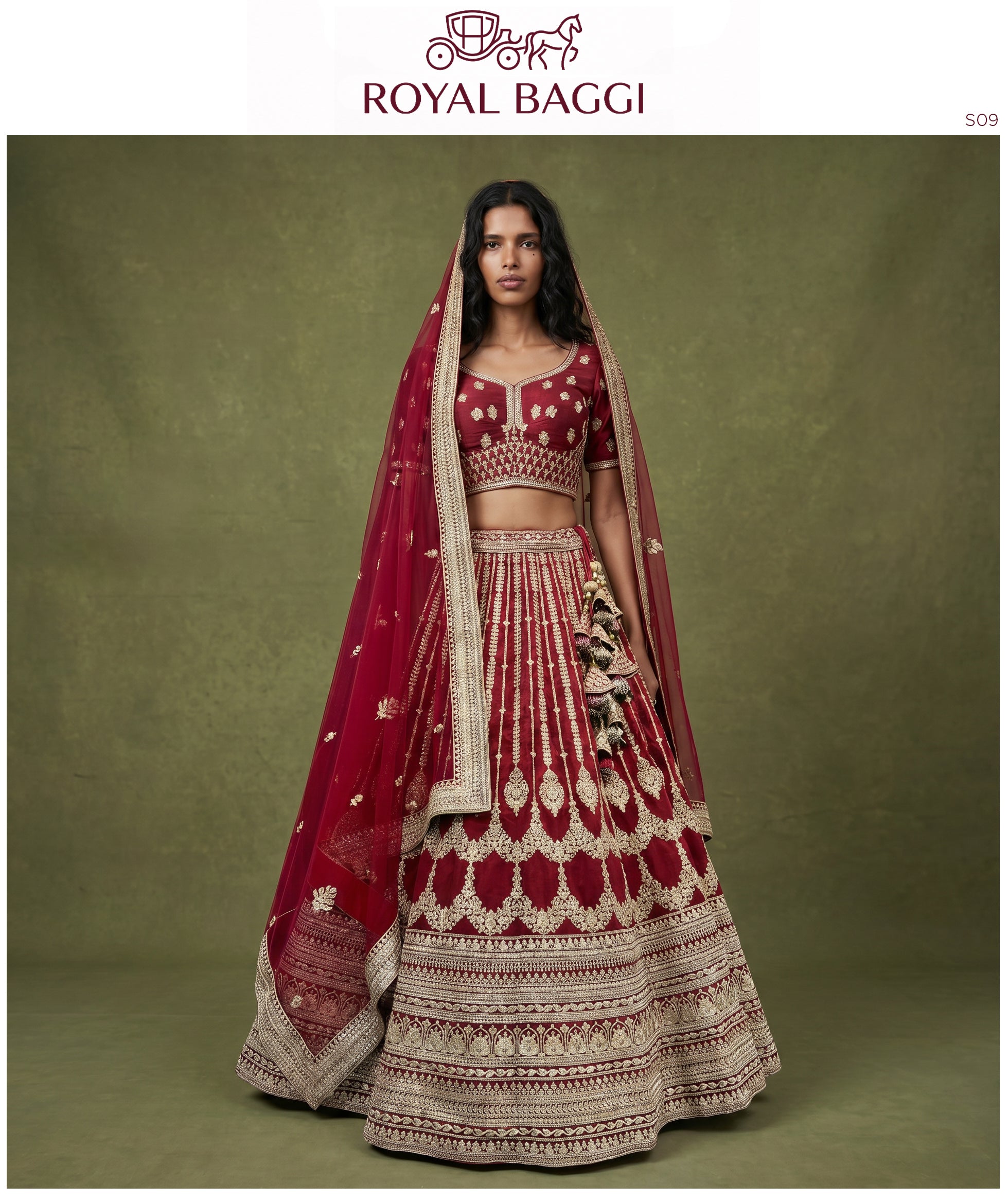 The Amber Fort Darbar: Maroon Heritage Lehenga Ensemble – Maroon – view 2