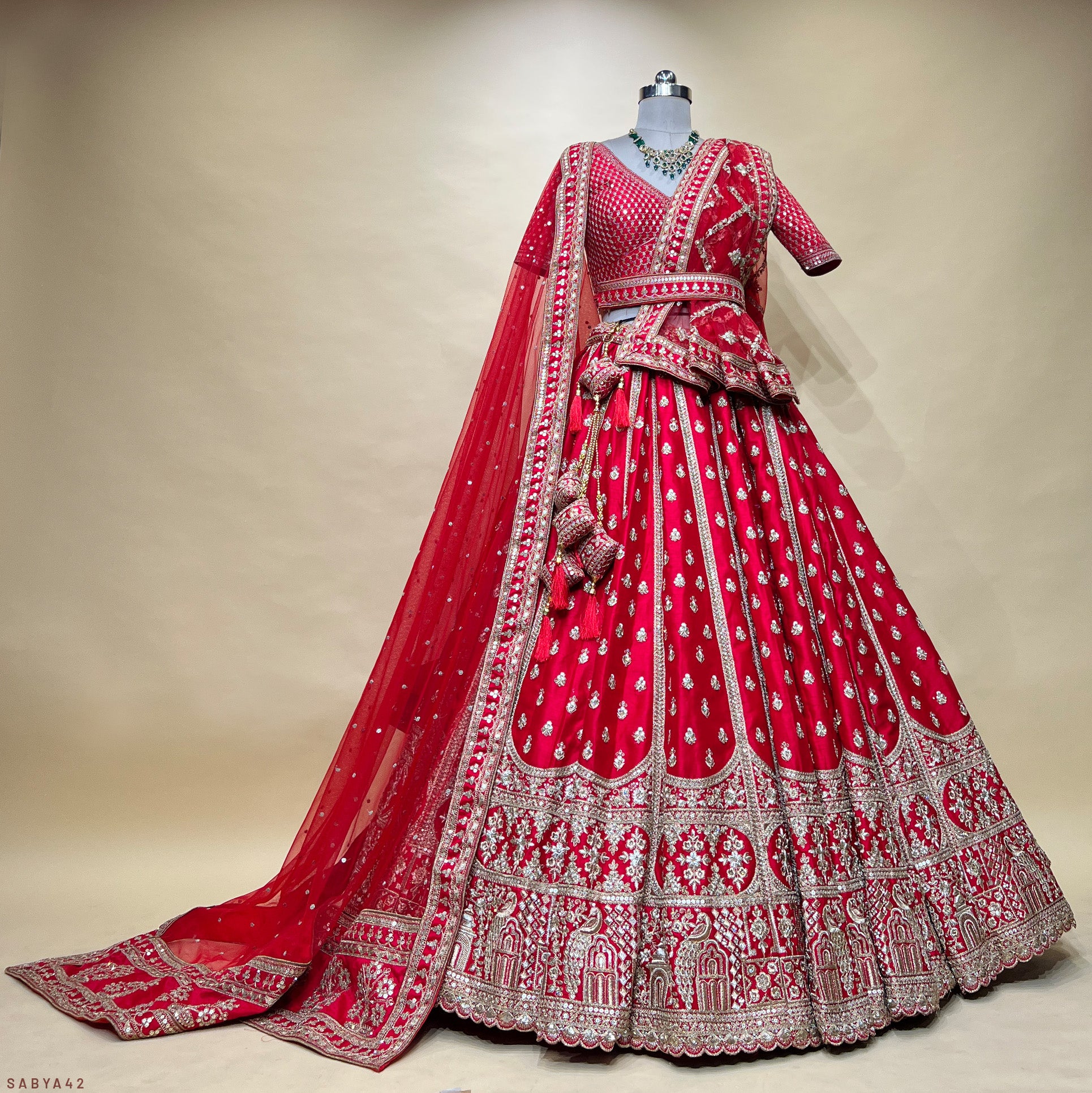 The Aarohi Collection: Red Heritage Lehenga Ensemble – Red – view 1
