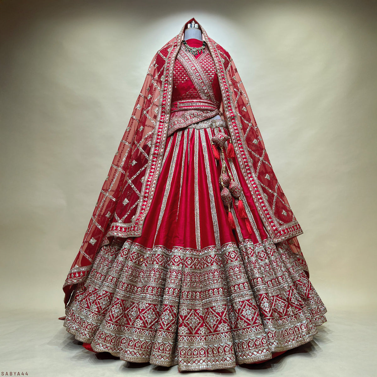 The Shagun Darbar: Red Heritage Lehenga Ensemble III – Red – view 1