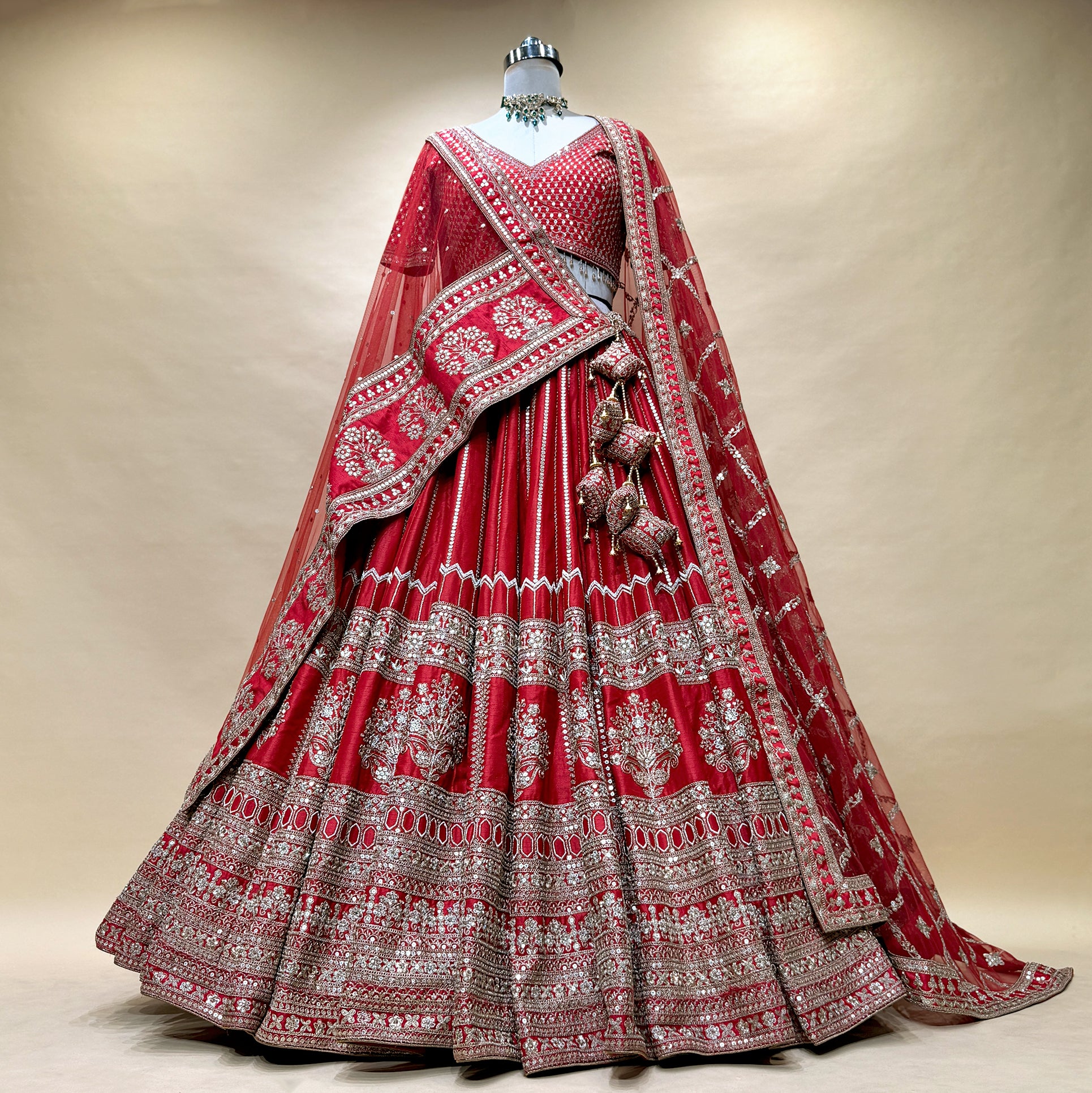 The Saubhagya Heirloom: Red Heritage Lehenga Ensemble II – Red – view 1