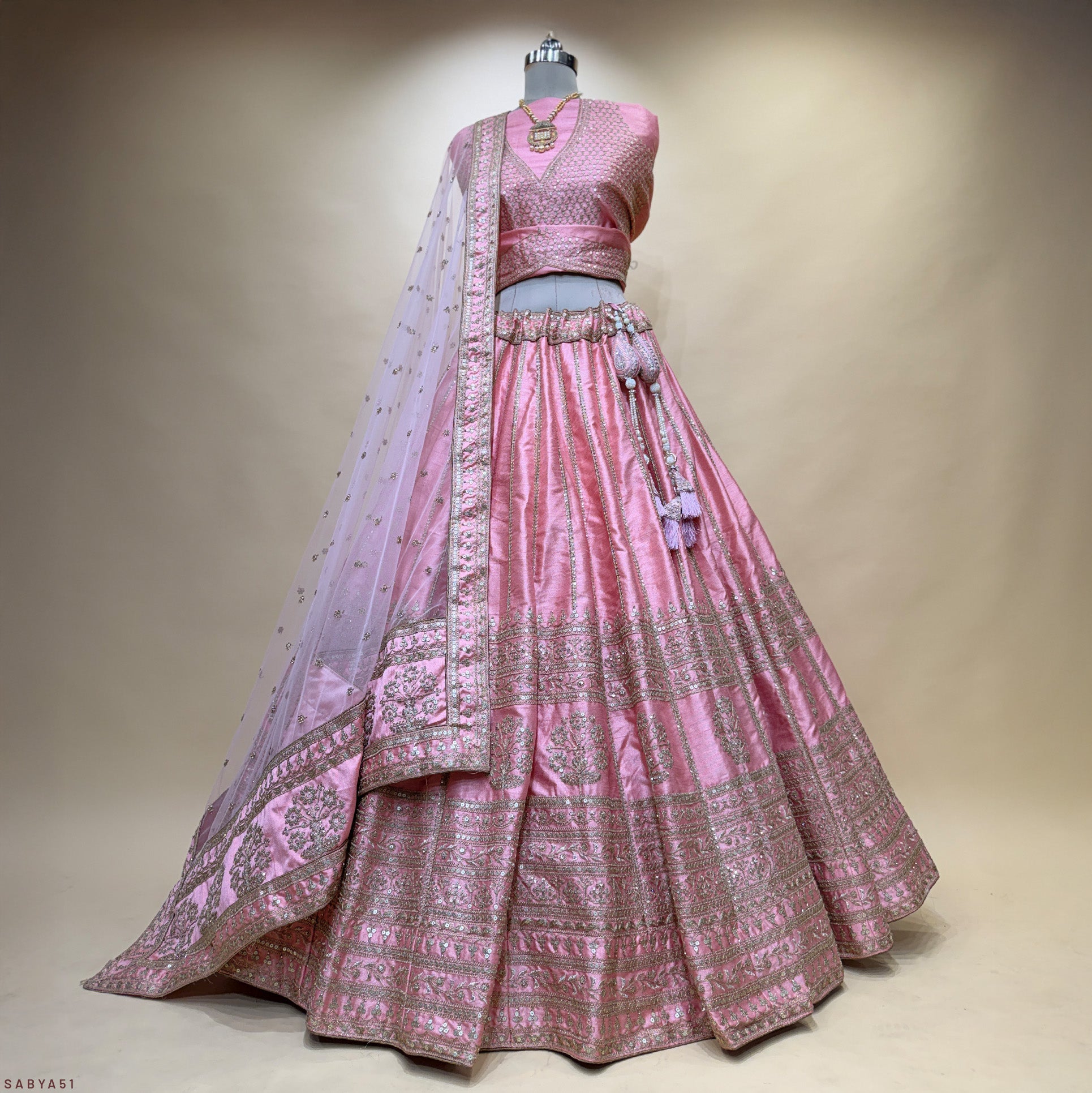 The Jaipur Palace Darbar: Pink Heritage Lehenga Ensemble – Baby Pink – view 1
