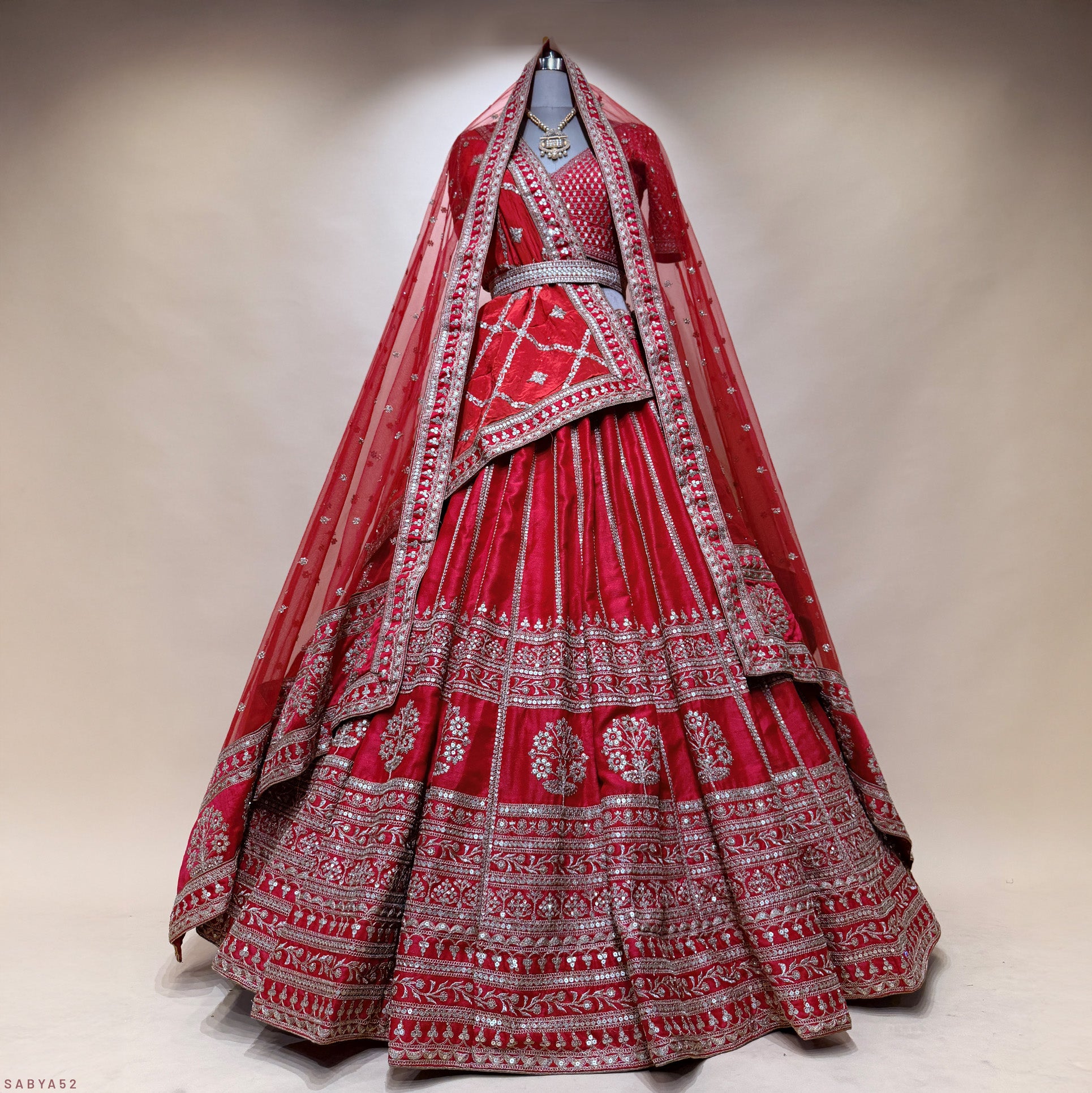 The Aarohi Heirloom: Red Heritage Lehenga Ensemble III – Red – view 1