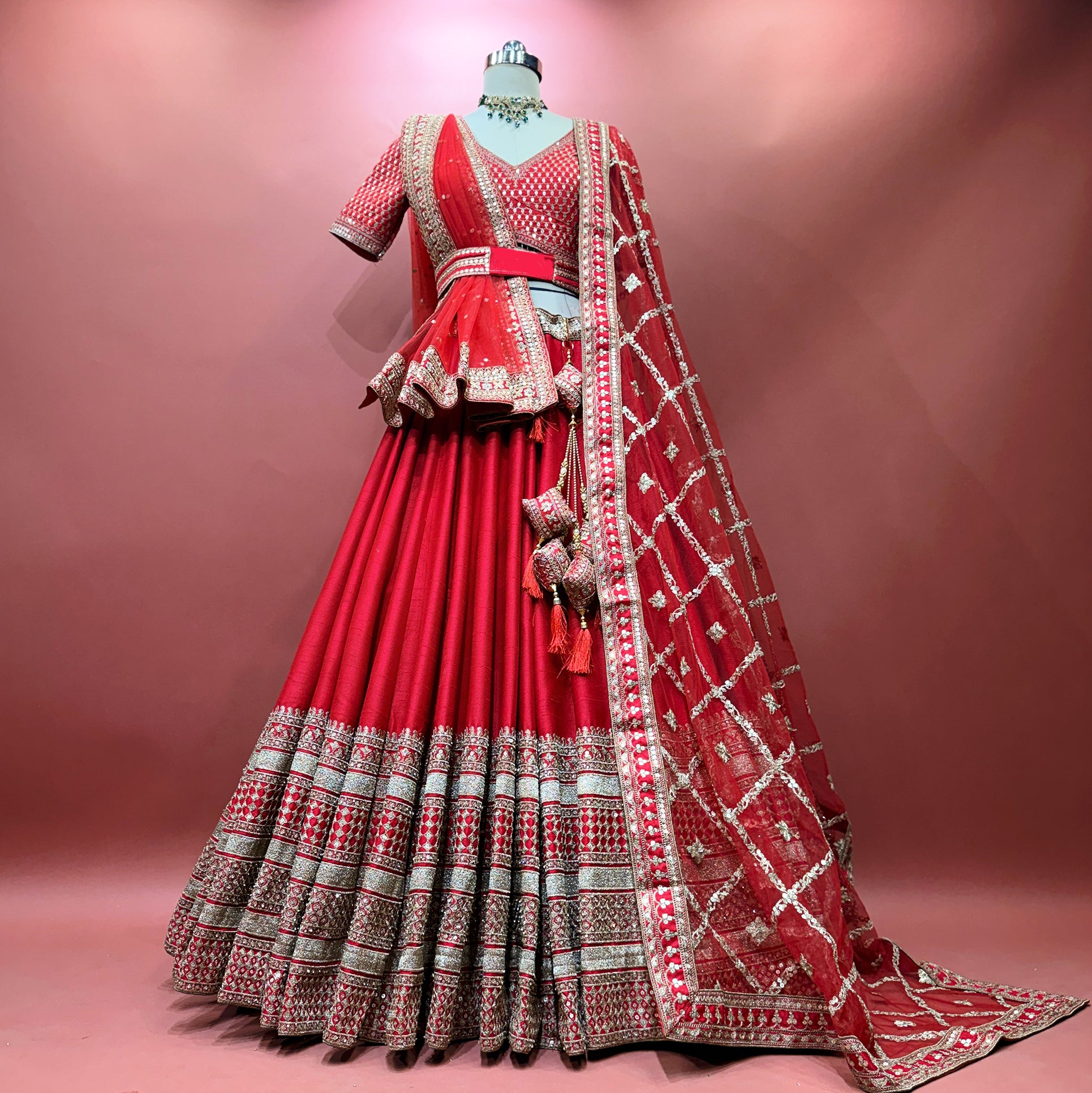 The Mewar Heritage Heirloom: Red Heritage Lehenga Ensemble IV – Red – view 1