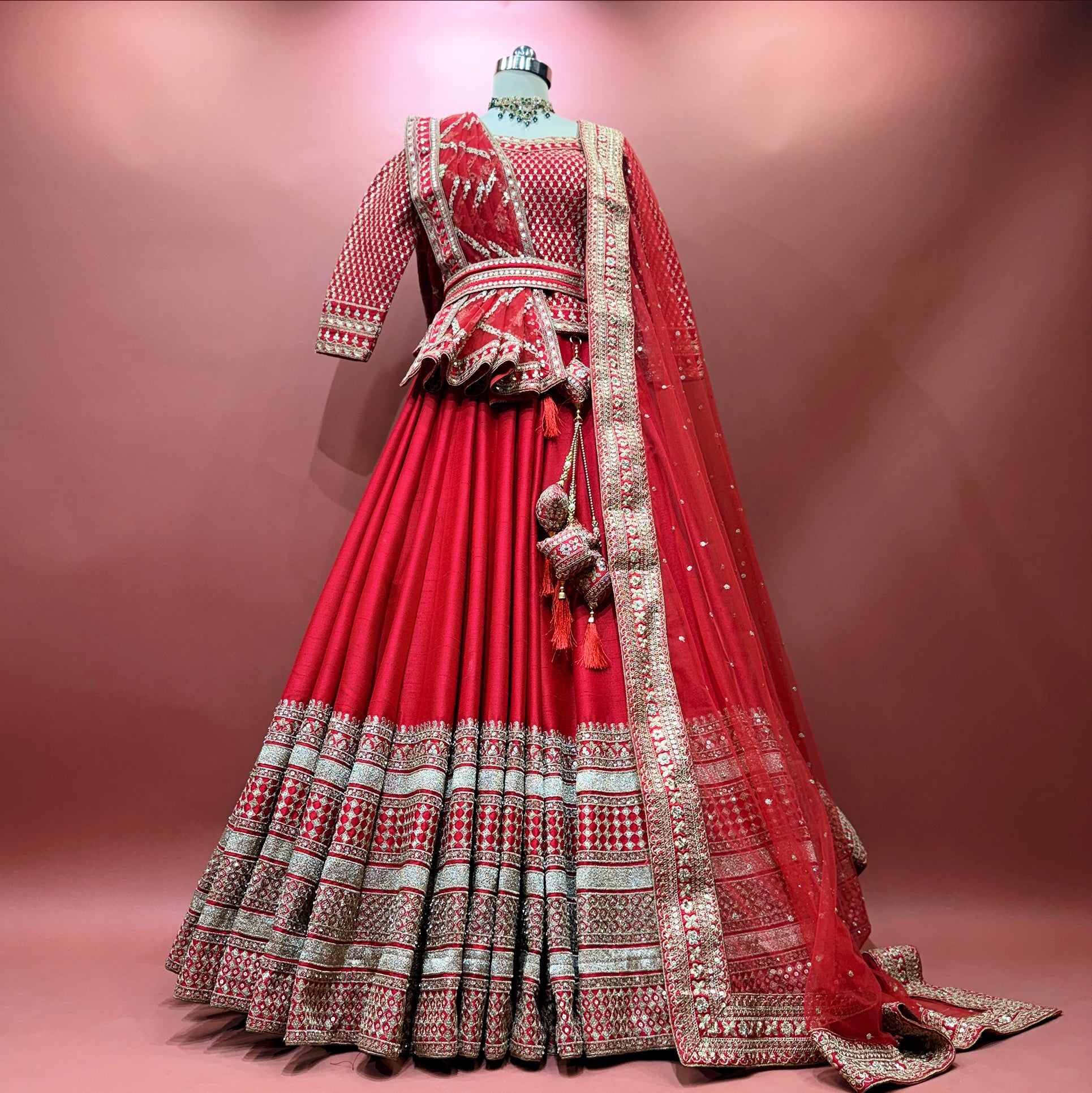The Vivaha Heirloom: Red Heritage Lehenga Ensemble IV – Red – view 2