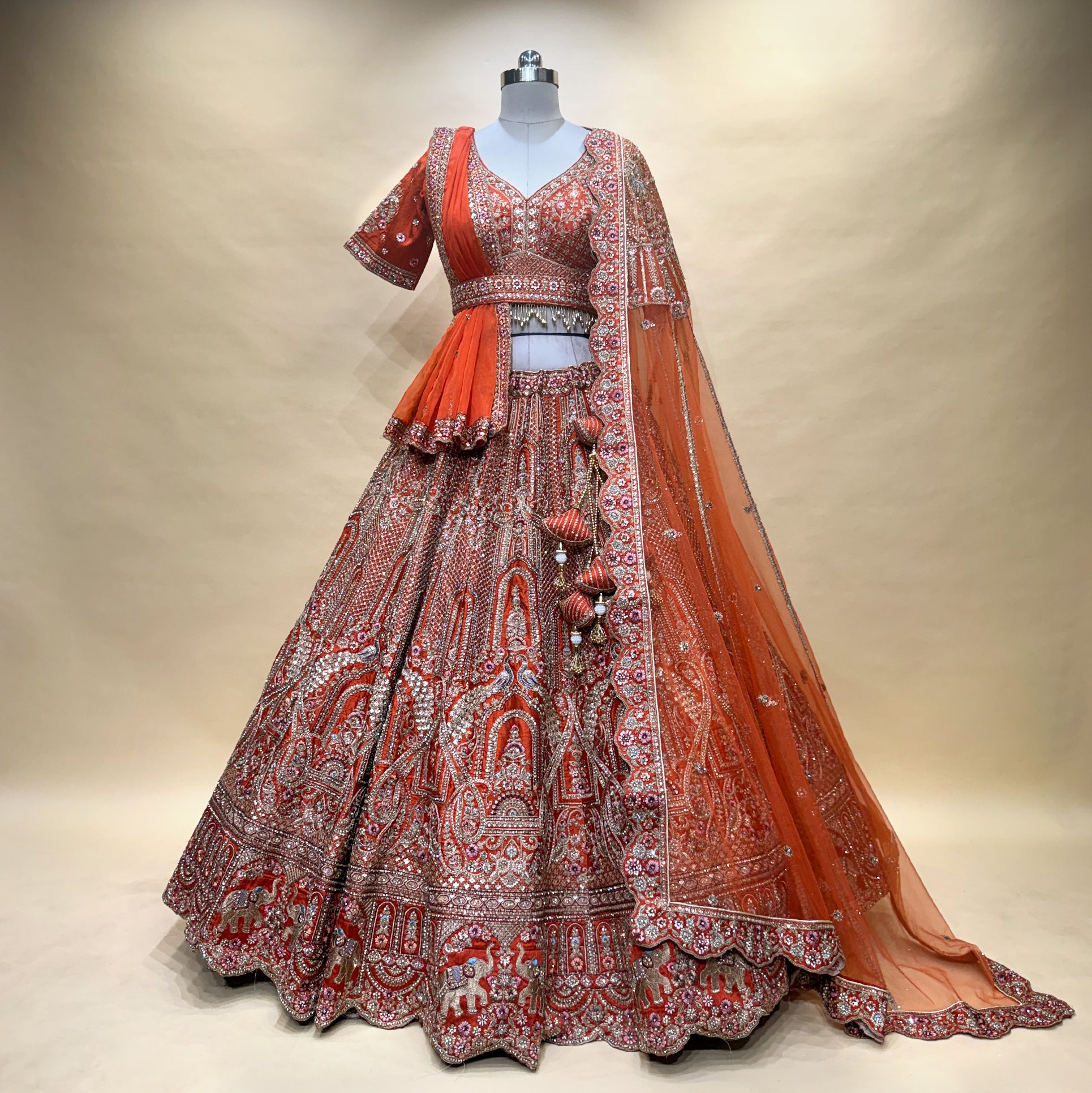 The Jaipur Palace Darbar: Orange Heritage Lehenga Ensemble II – Orange – view 2