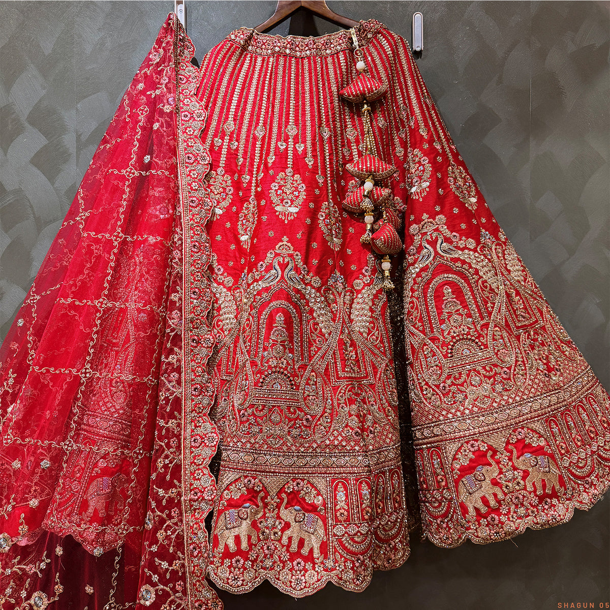 The Mangalam Edit: Red Heritage Lehenga Ensemble IV – Red – view 1