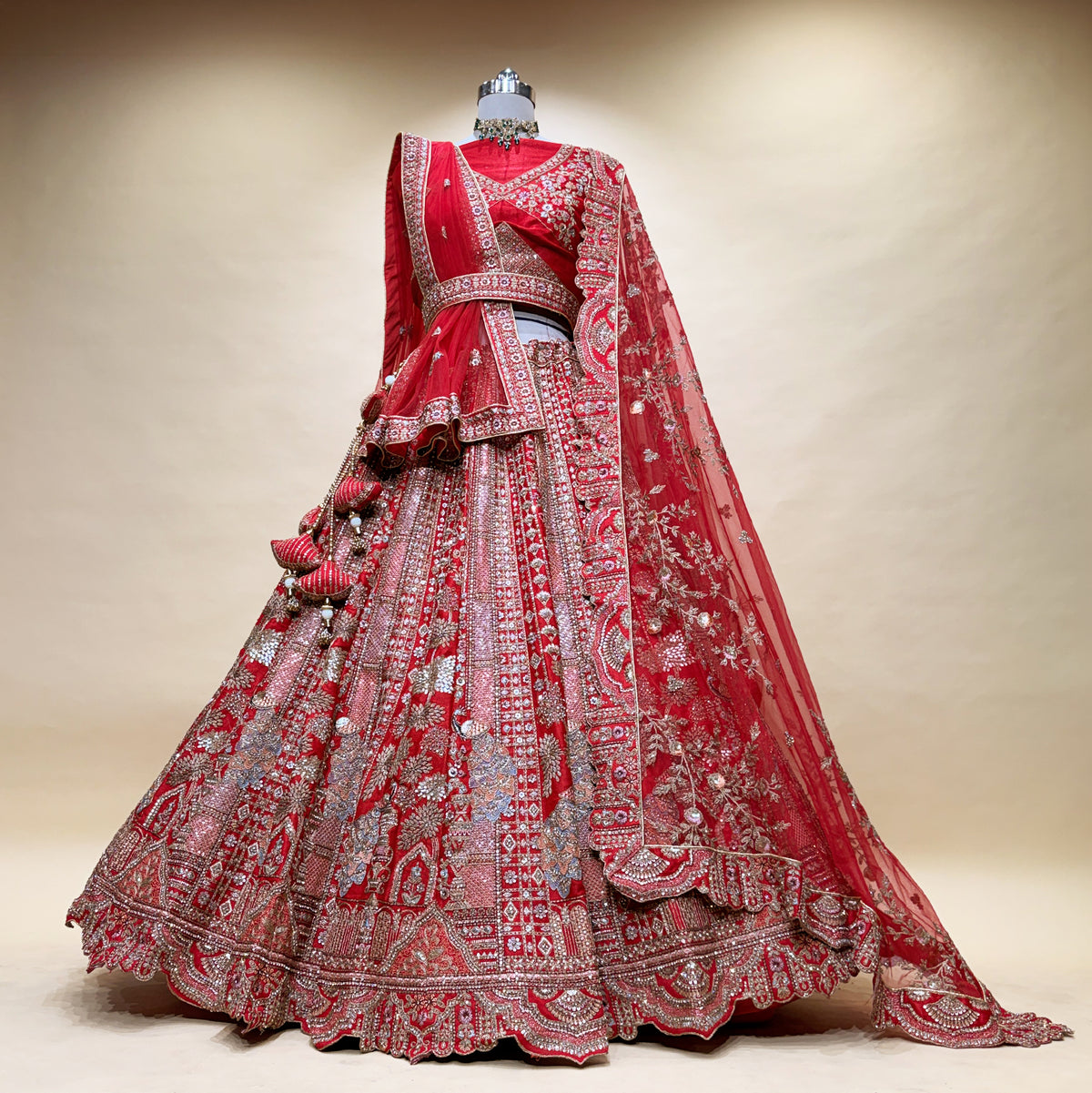 The Ananda Darbar: Red Heritage Lehenga Ensemble III – Red – view 2