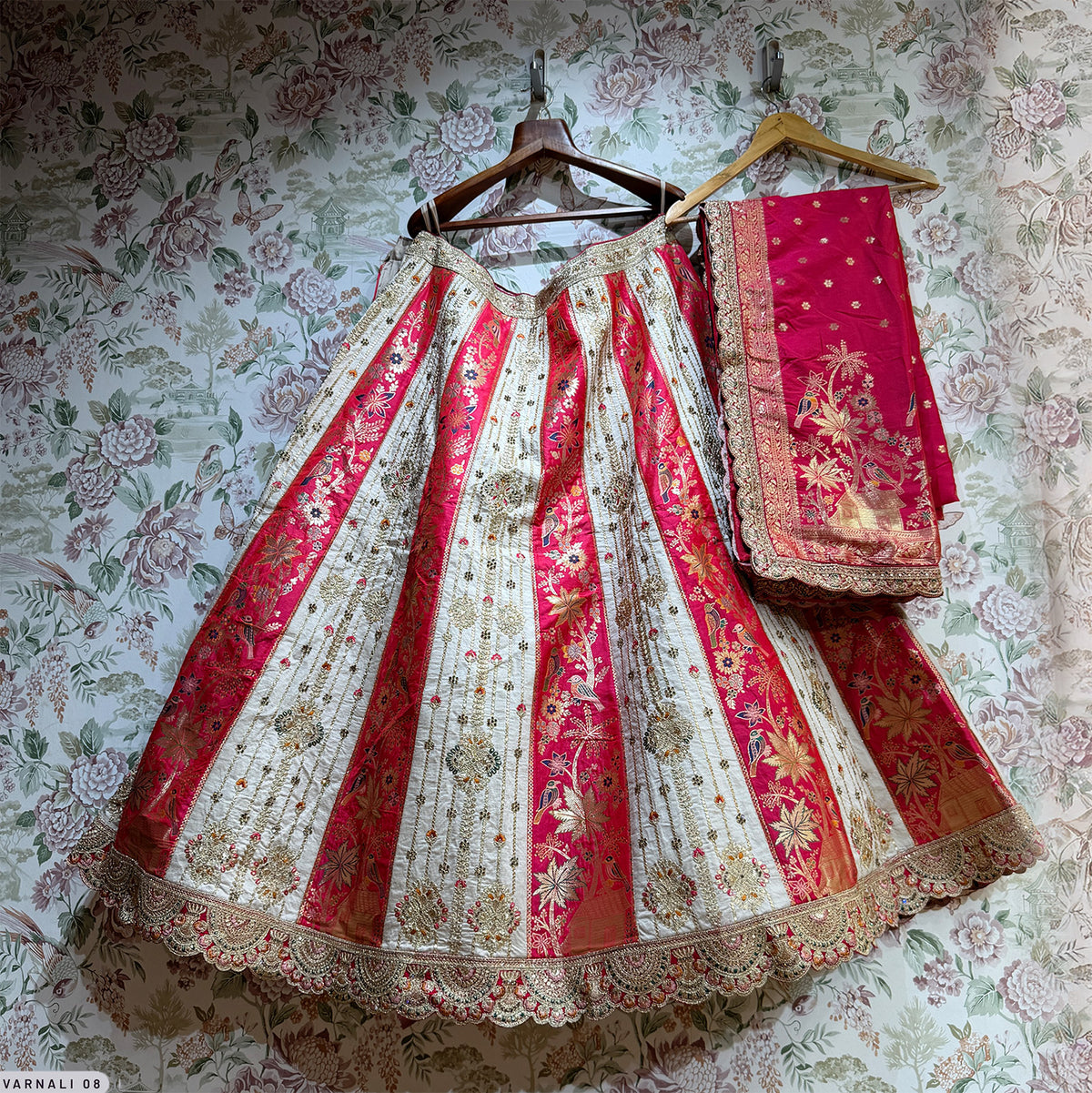 The Utsav Heirloom: Pink & White Heritage Lehenga Ensemble I – Off White and Pink – view 1
