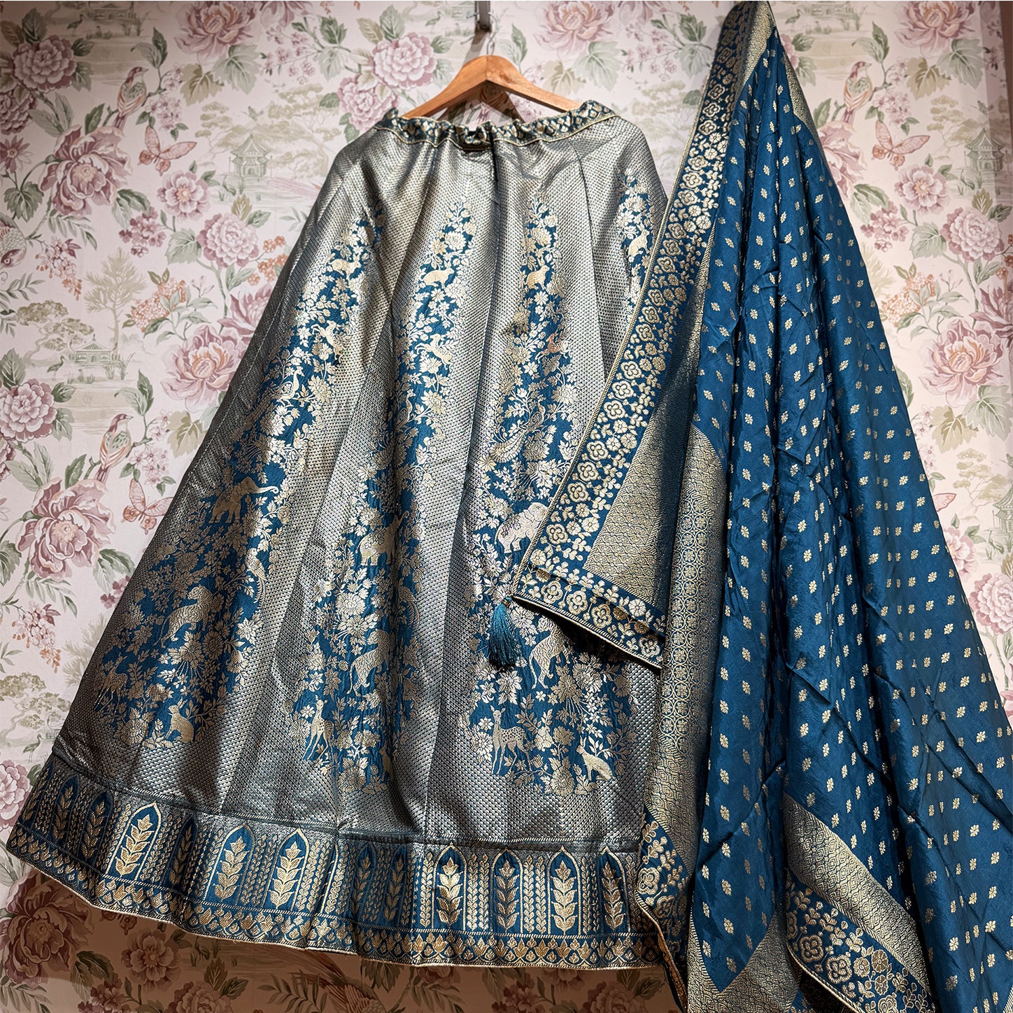 The Jaipur Palace Darbar: Blue Heritage Lehenga Ensemble I – Blue – view 1