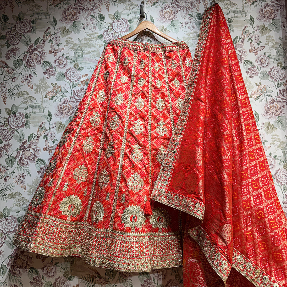 The Aarohi Darbar: Red Heritage Lehenga Ensemble I – Red – view 1