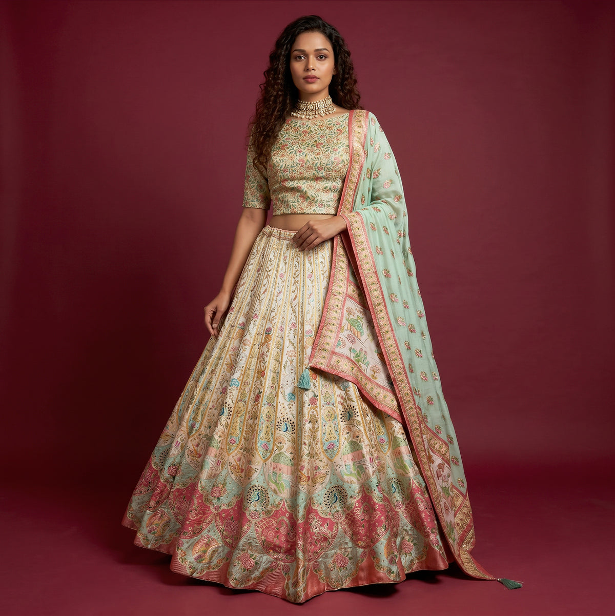 The Saubhagya Edit: Heritage Lehenga Ensemble II – Multi Colour – view 1