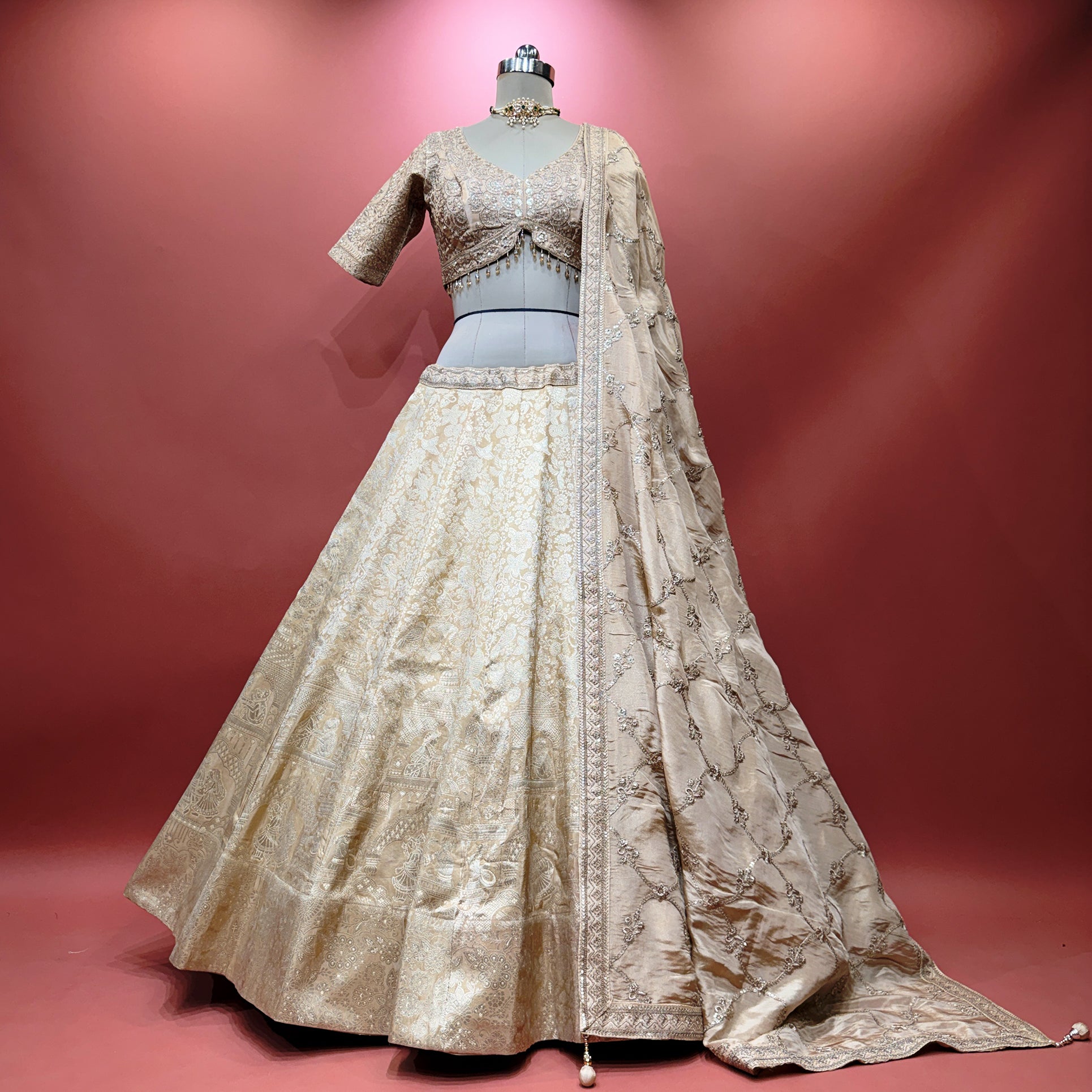 The Amber Fort Collection: Ivory & Gold Heritage Lehenga Ensemble II – Ivory and Gold – view 1