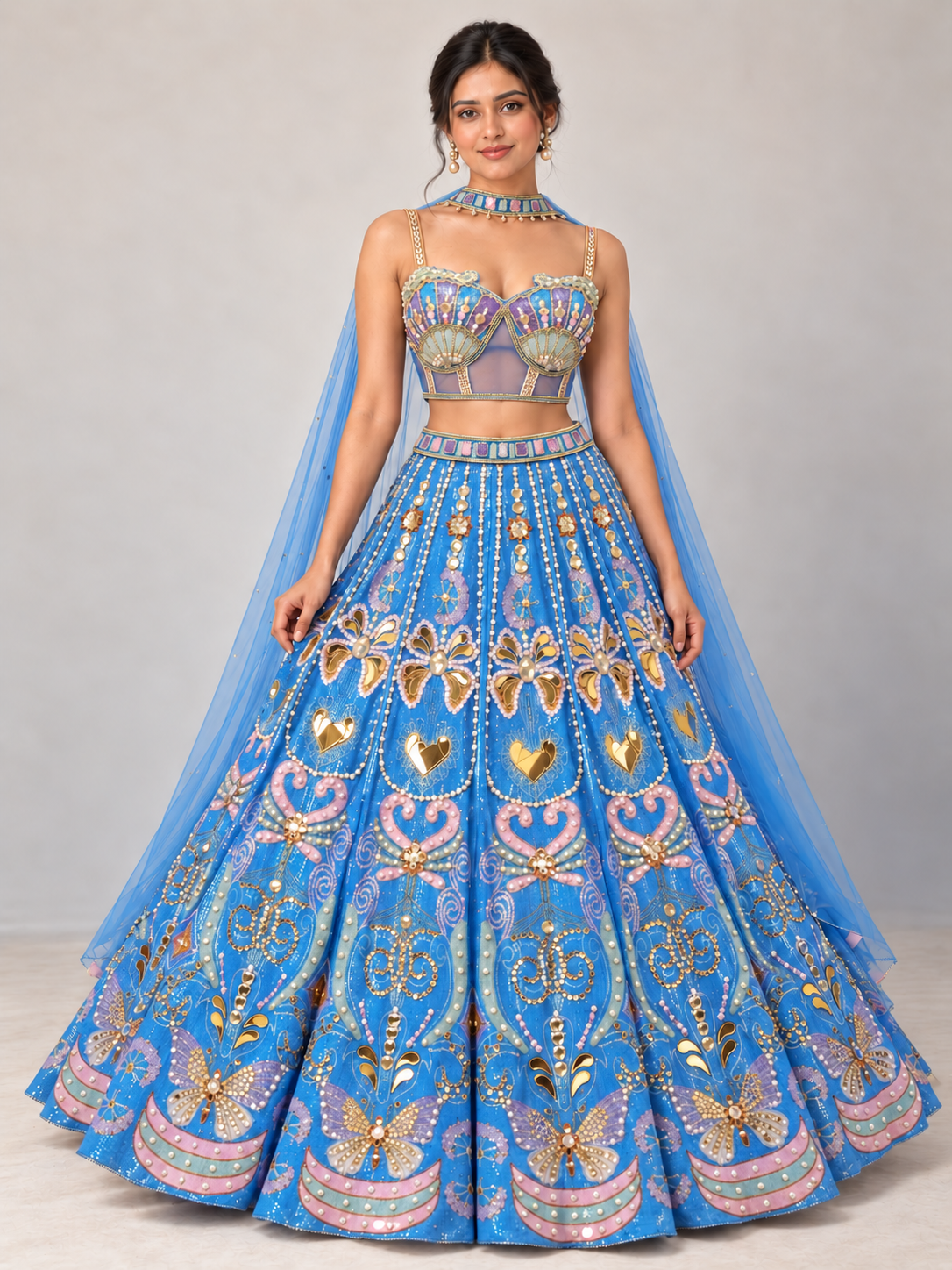 The Rang Mahal Edit: Tarang Shell & Pearl Lehenga — Blue — full-length