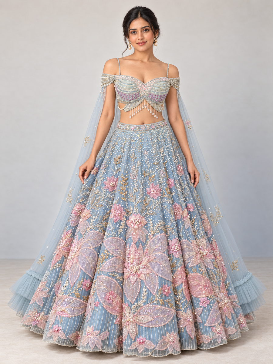 The Rang Mahal Edit: Pushpika Floral Pearl Lehenga