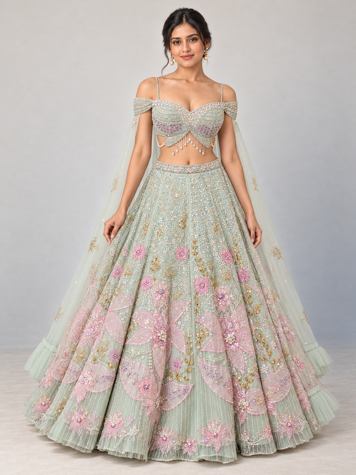 The Rang Mahal Edit: Pushpika Floral Pearl Lehenga