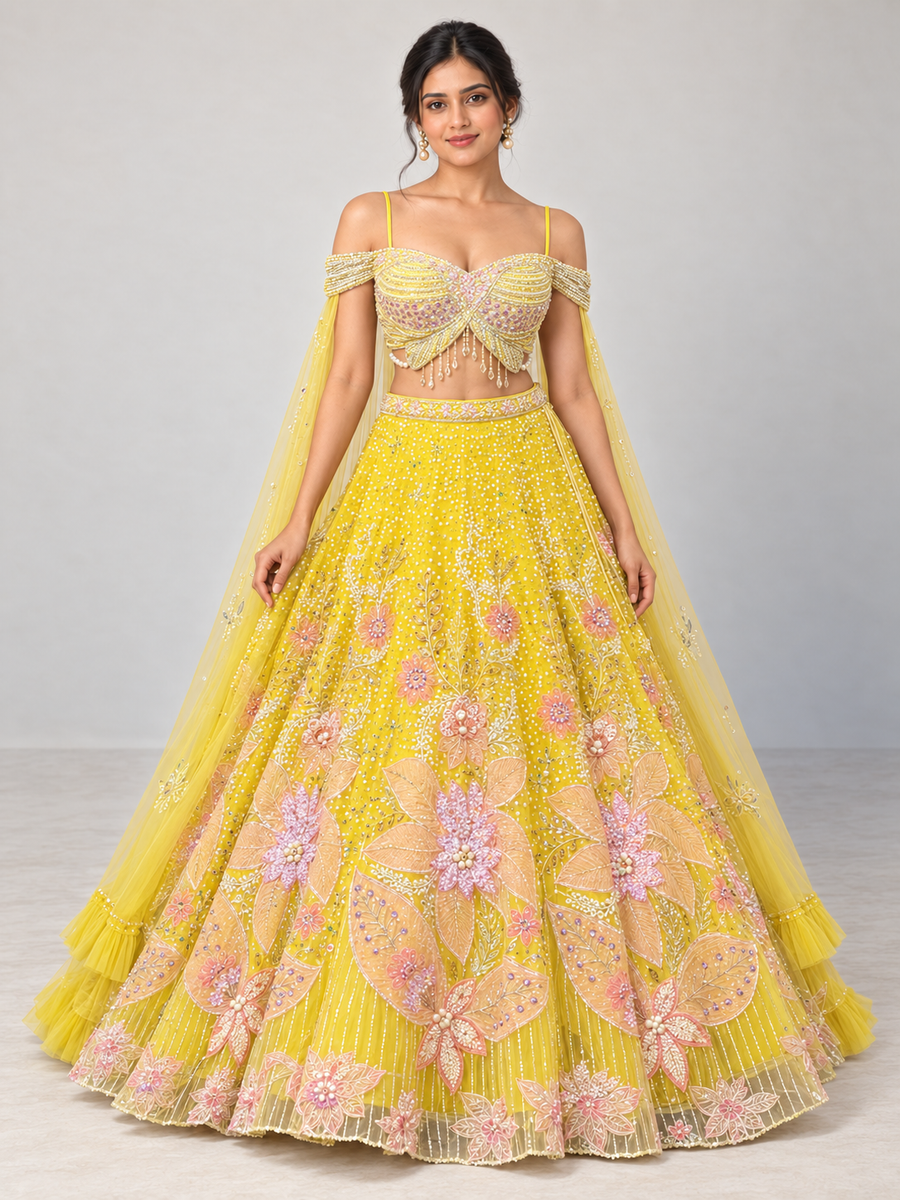 The Rang Mahal Edit: Pushpika Floral Pearl Lehenga