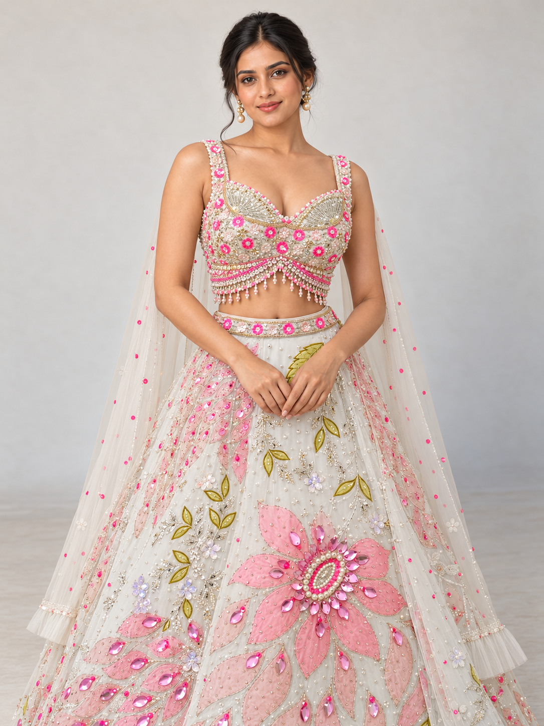 The Rang Mahal Edit: Kusum Floral Appliqué Lehenga — Ivory — close-up