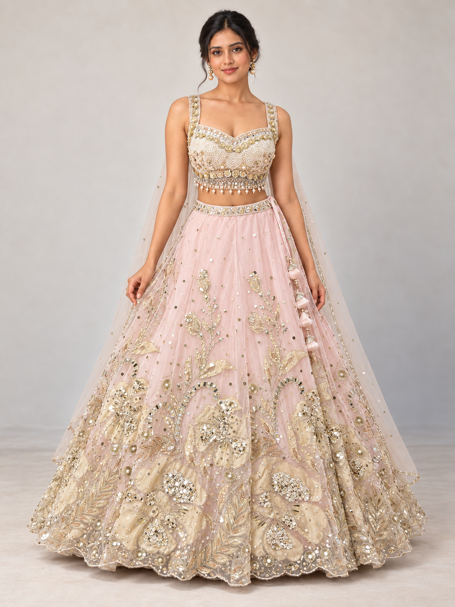 The Rang Mahal Edit: Kanak Gold Floral Net Lehenga