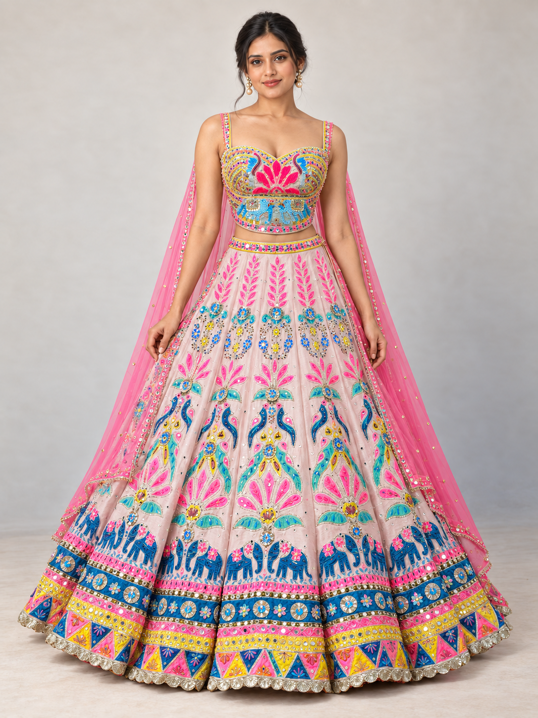 The Rang Mahal Edit: Mayuri Bird & Elephant Lehenga — Blush Pink — full-length