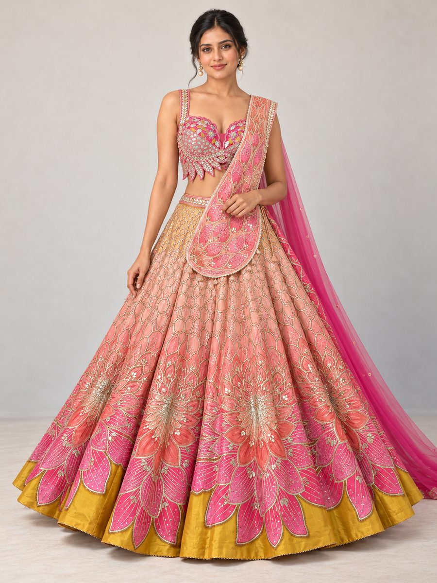 The Rang Mahal Edit: Padma Lotus Petal Raw Silk Lehenga