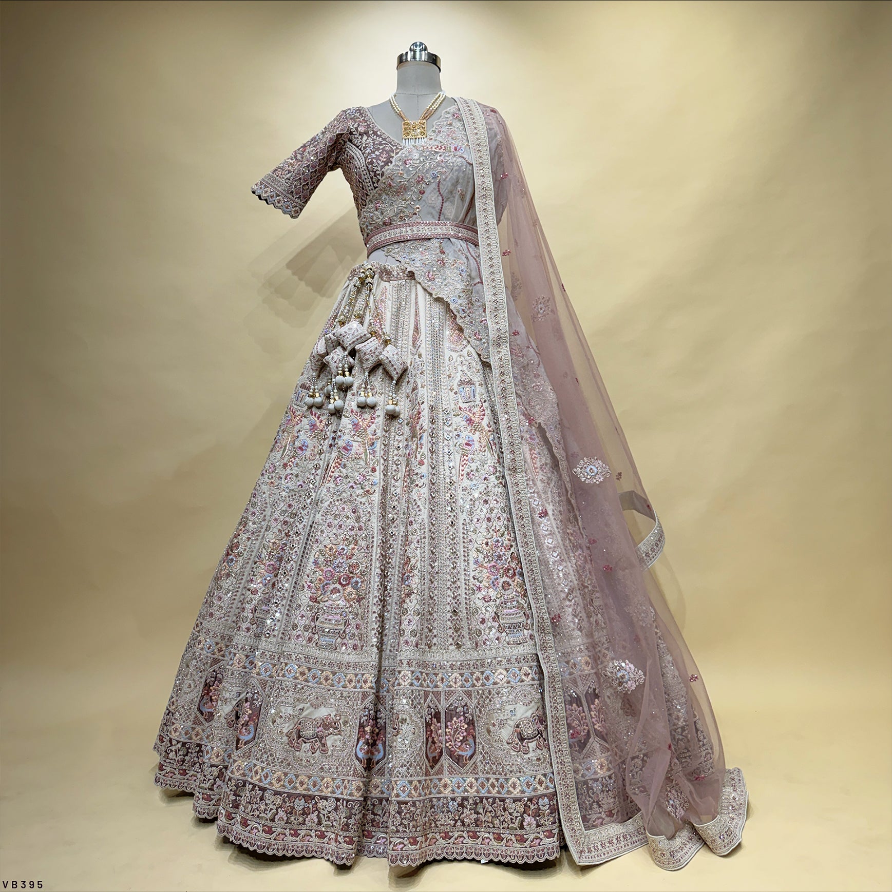 The Jharokha Heirloom: Ivory & Lavender Silk Lehenga Ensemble – Lavender and Ivory – view 1