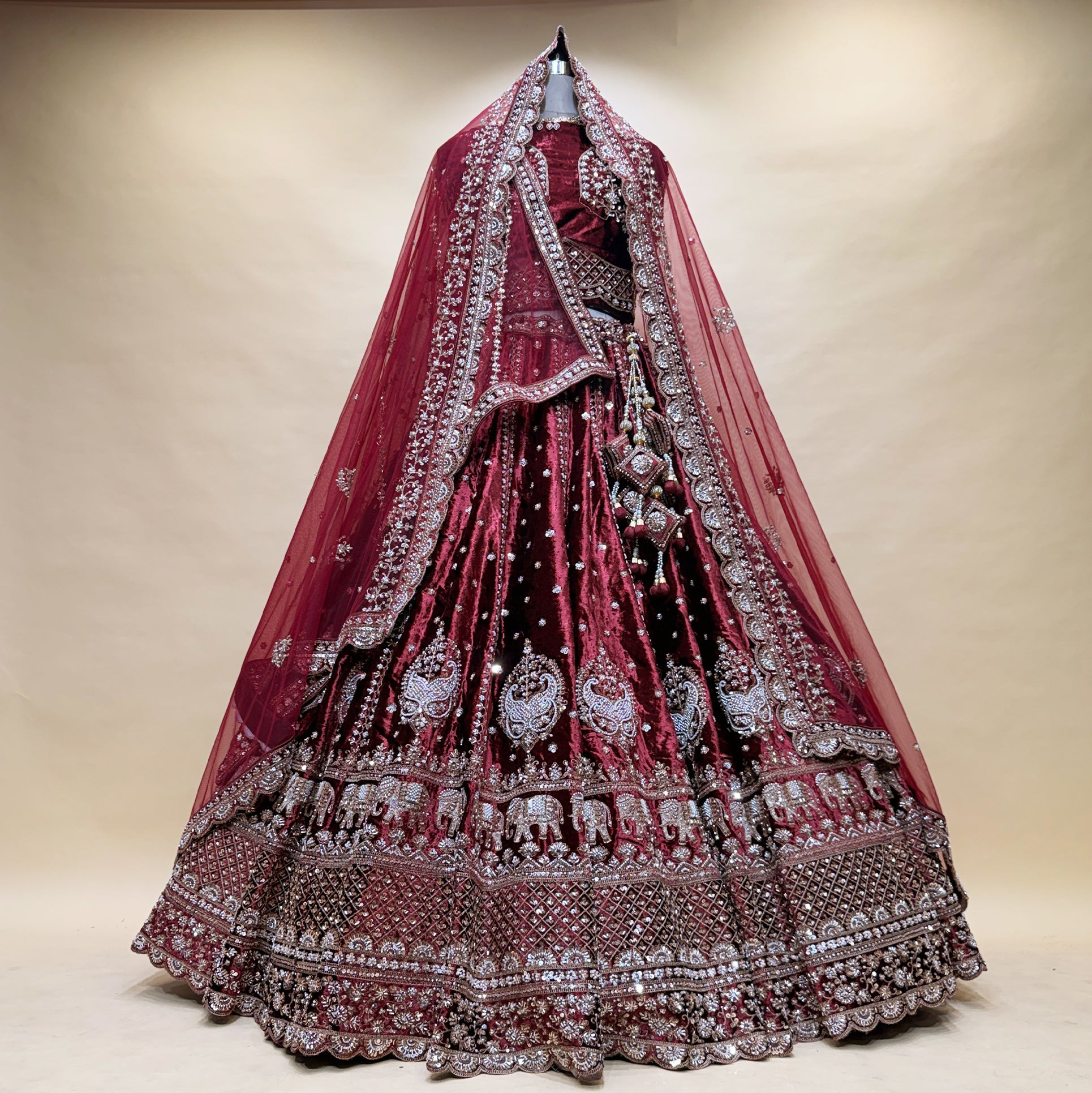 The Amber Fort Heirloom: Maroon Heritage Lehenga Ensemble – Maroon – view 1