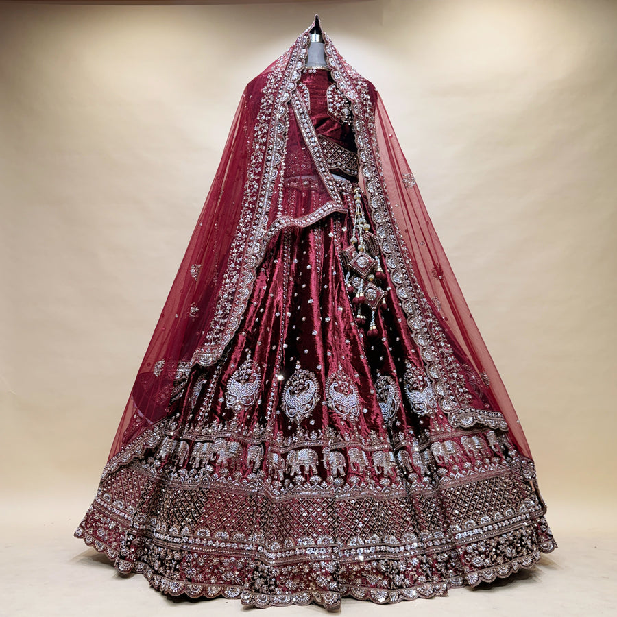 The Amber Fort Heirloom: Maroon Heritage Lehenga Ensemble
