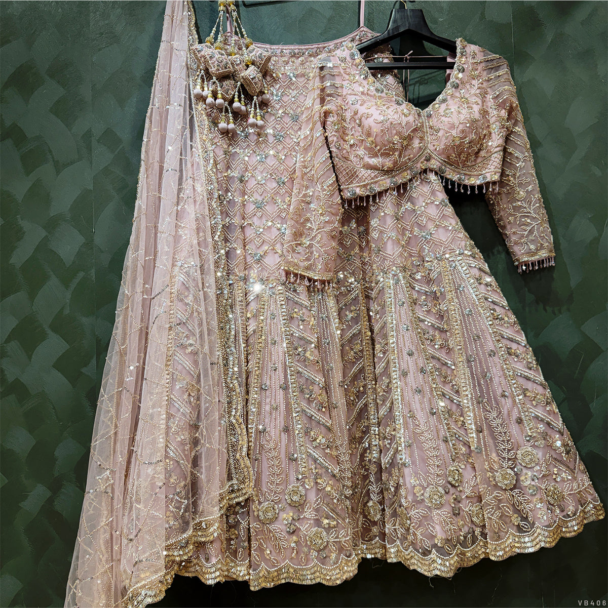 The Ananda Edit: Baby Pink Heritage Lehenga Ensemble I – Baby Pink – view 1