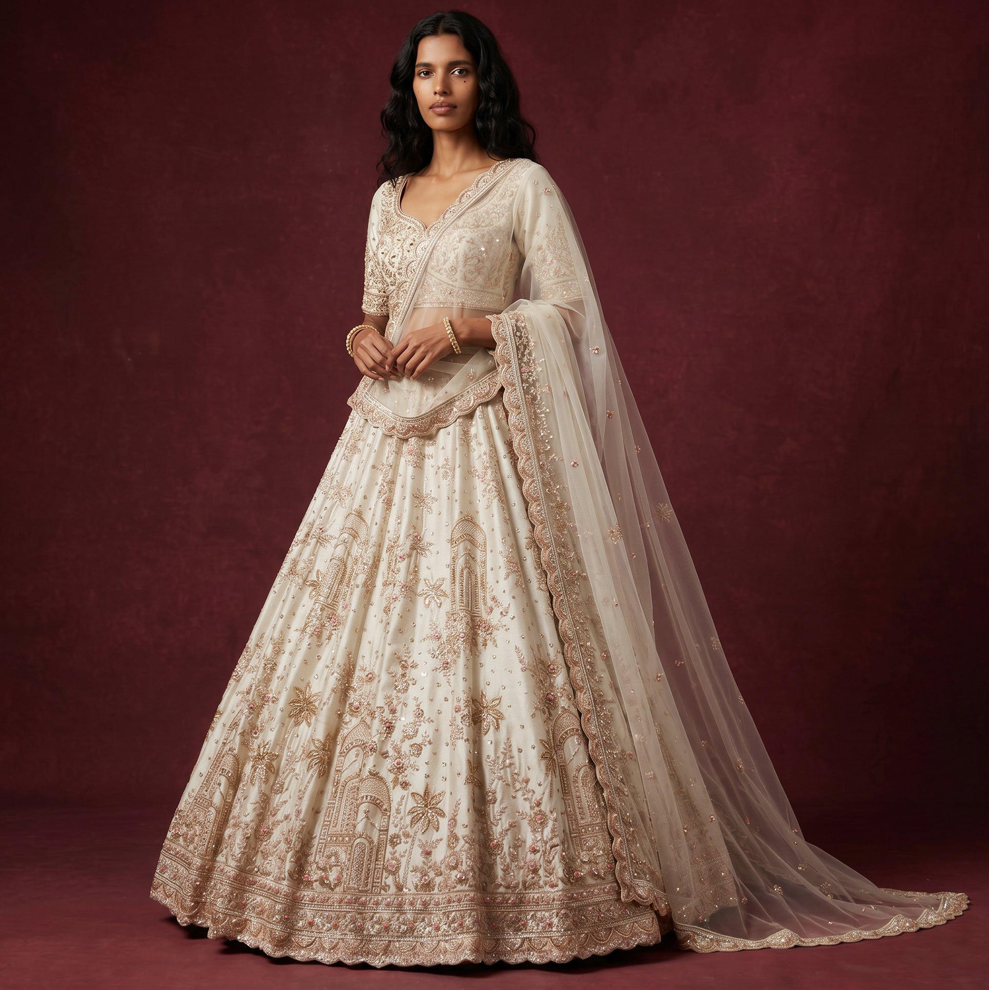 The Kashi Trousseau Heirloom: Ivory Heritage Lehenga Ensemble IV – Ivory – view 2