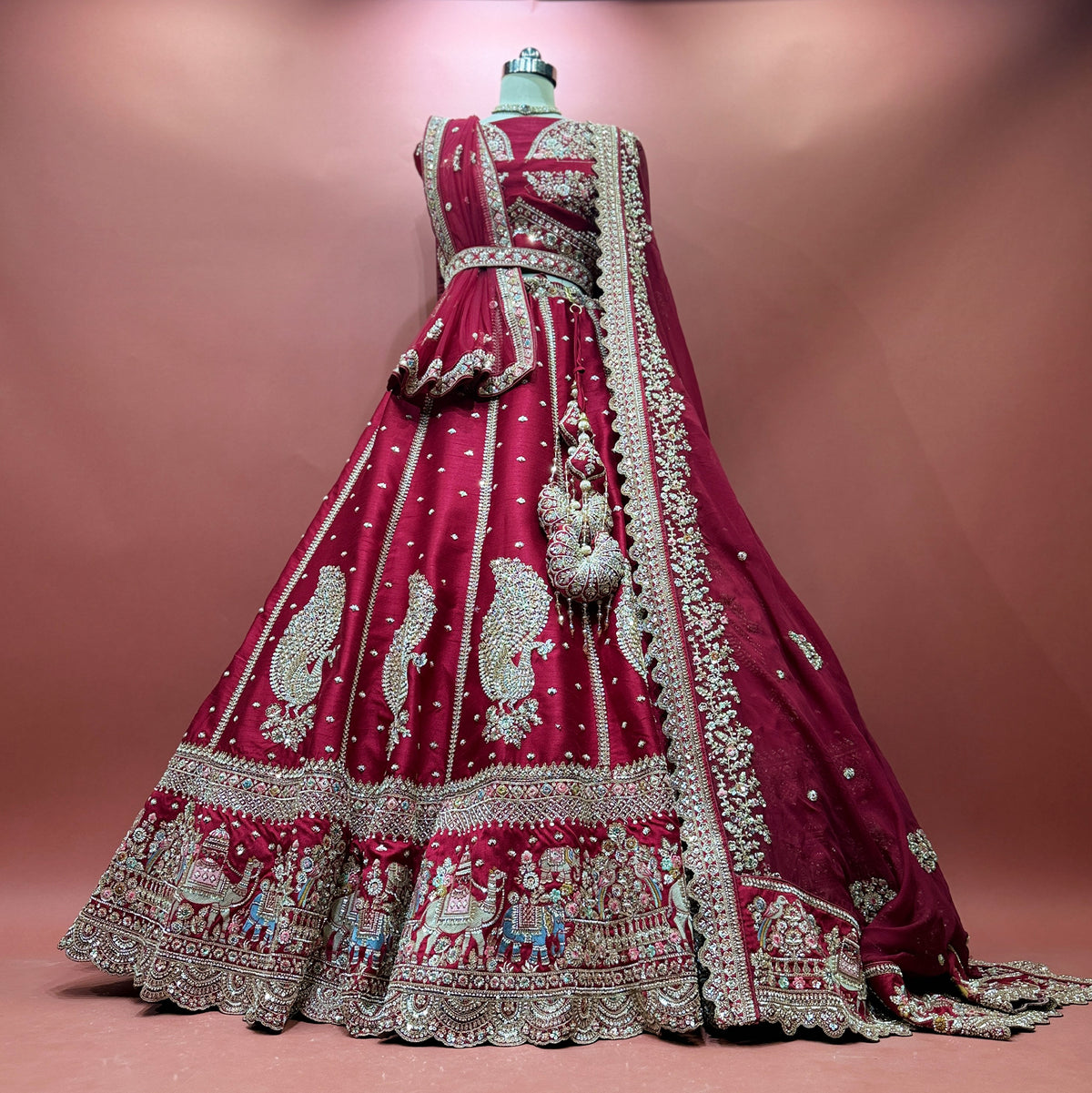 The Saubhagya Darbar: Maroon Heritage Lehenga Ensemble III – Maroon – view 1