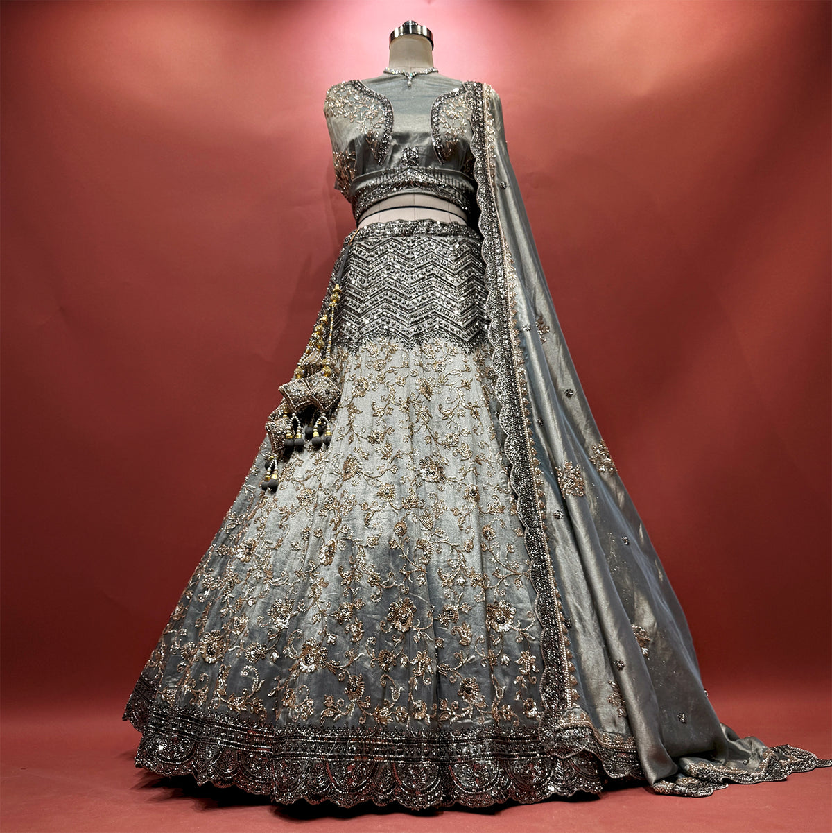 The Kamalini Collection: Grey Lehenga Ensemble - Grey - view 1