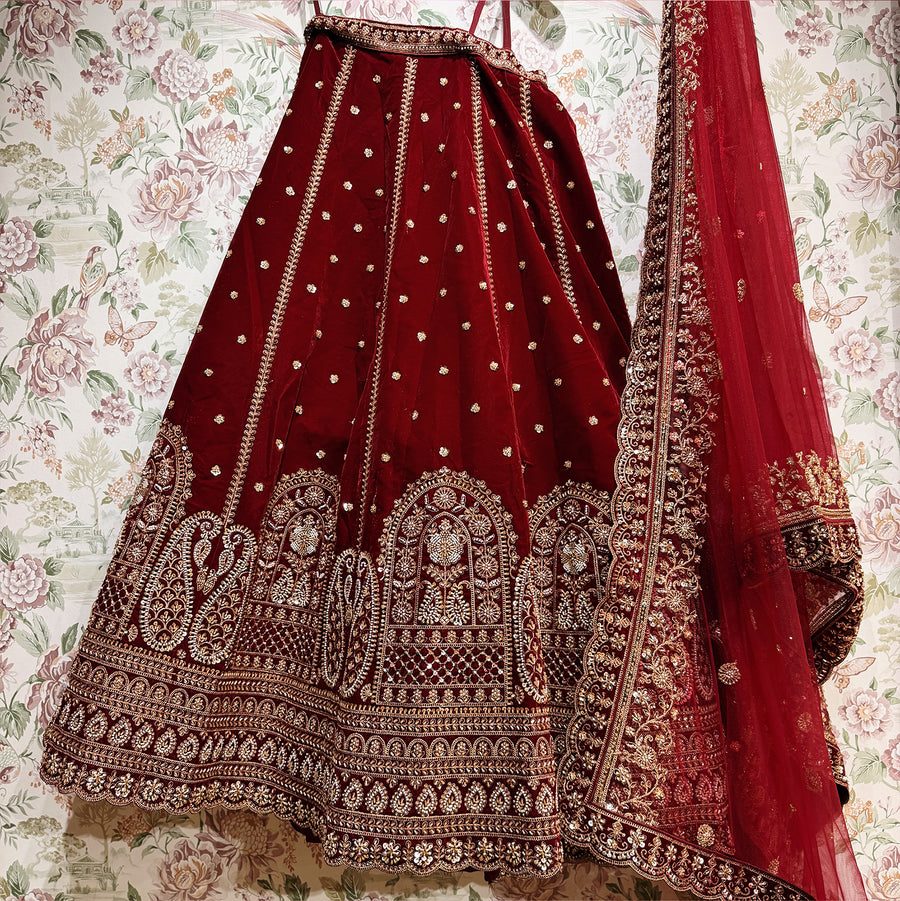 The Pranaya Collection: Maroon Lehenga Ensemble
