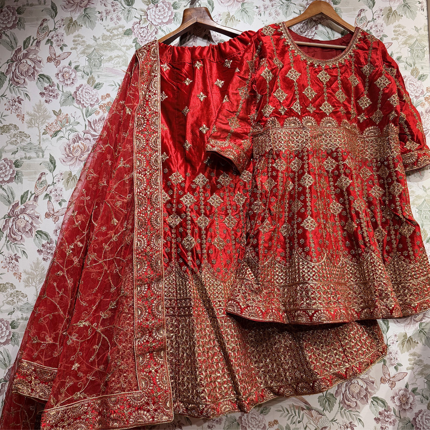 The Amber Fort Darbar: Red Heritage Lehenga Ensemble II – Red – view 1