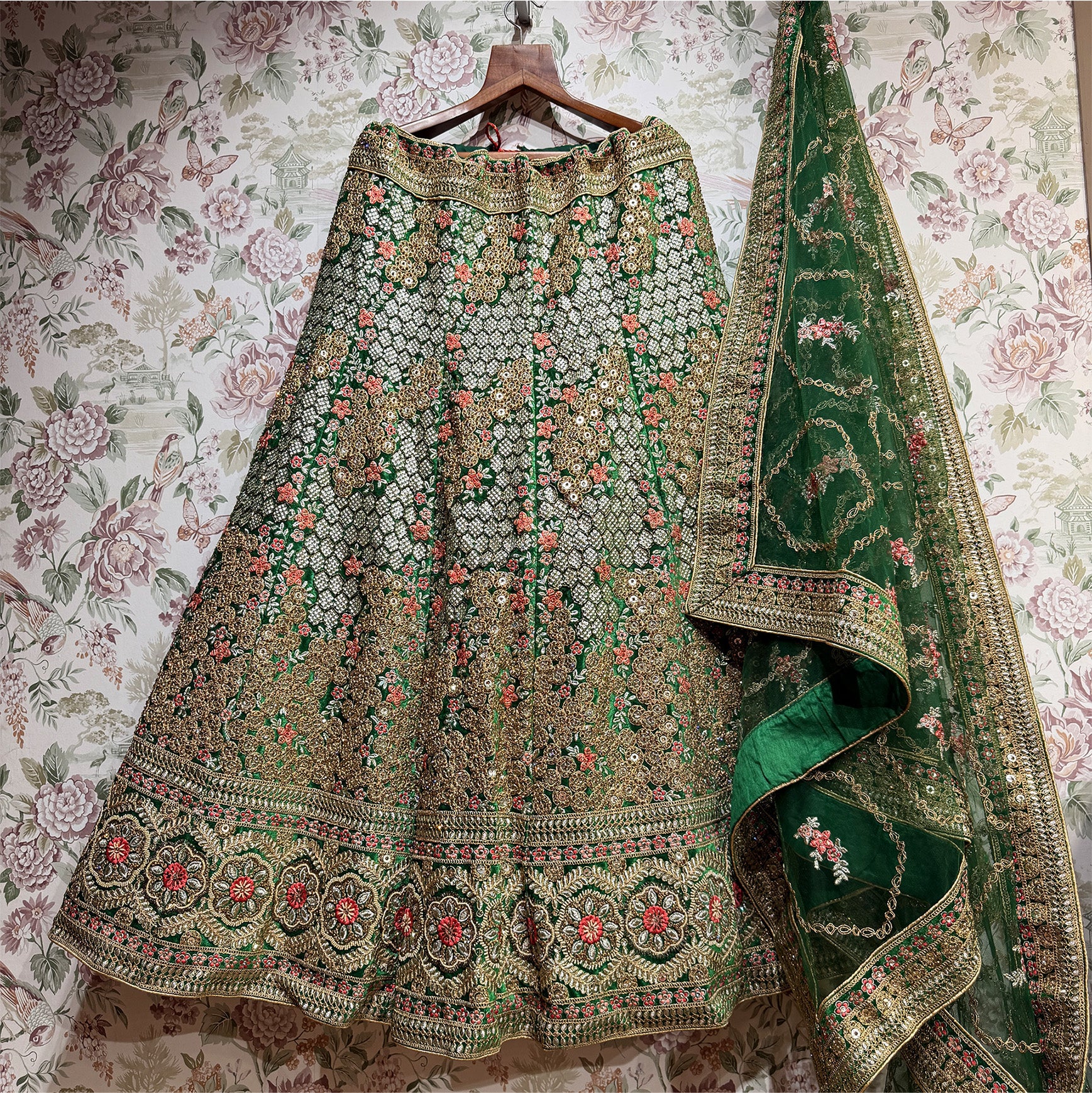 The Mewar Heritage Collection: Green Heritage Lehenga Ensemble III – Green – view 1