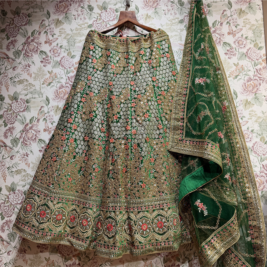 The Jharokha Heirloom: Green Heritage Lehenga Ensemble I