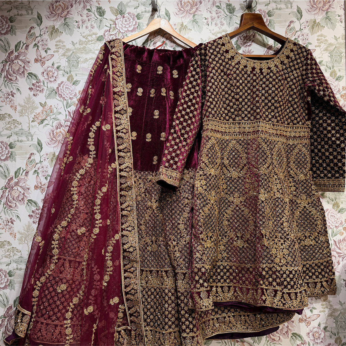 The Rajputana Darbar Edit: Wine Heritage Lehenga Ensemble IV – Wine – view 1