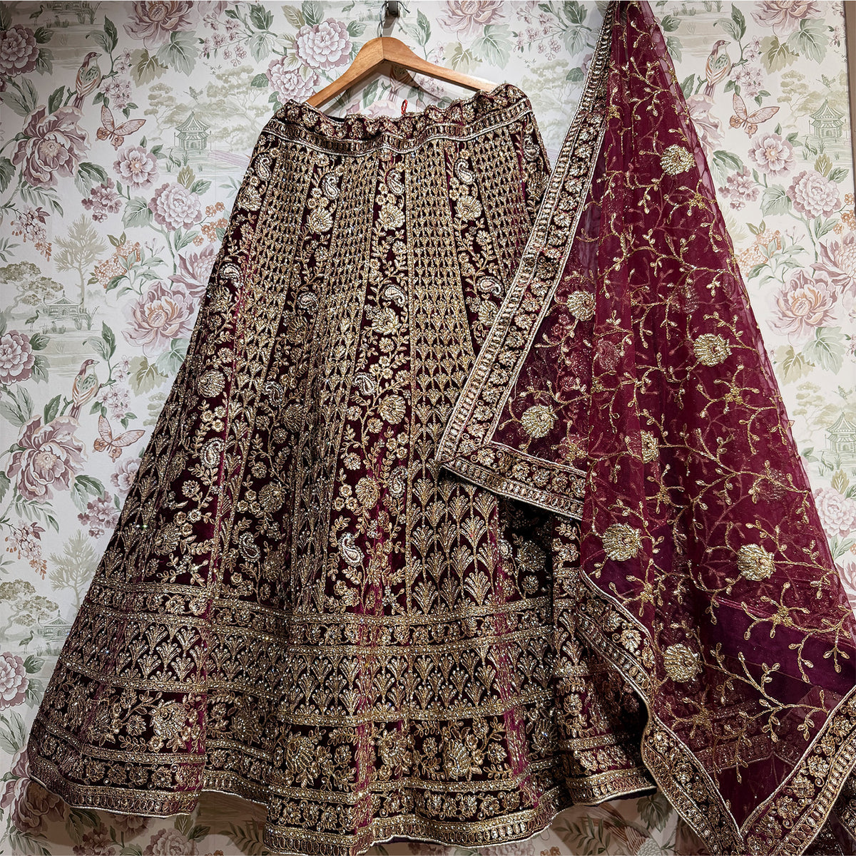 The Amber Fort Edit: Wine Heritage Lehenga Ensemble II – Wine – view 1