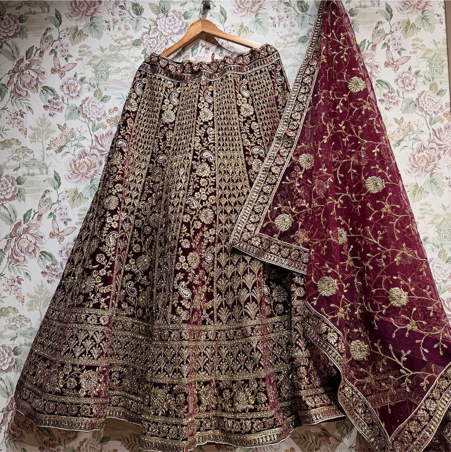 The Jharokha Heirloom: Wine Heritage Lehenga Ensemble II