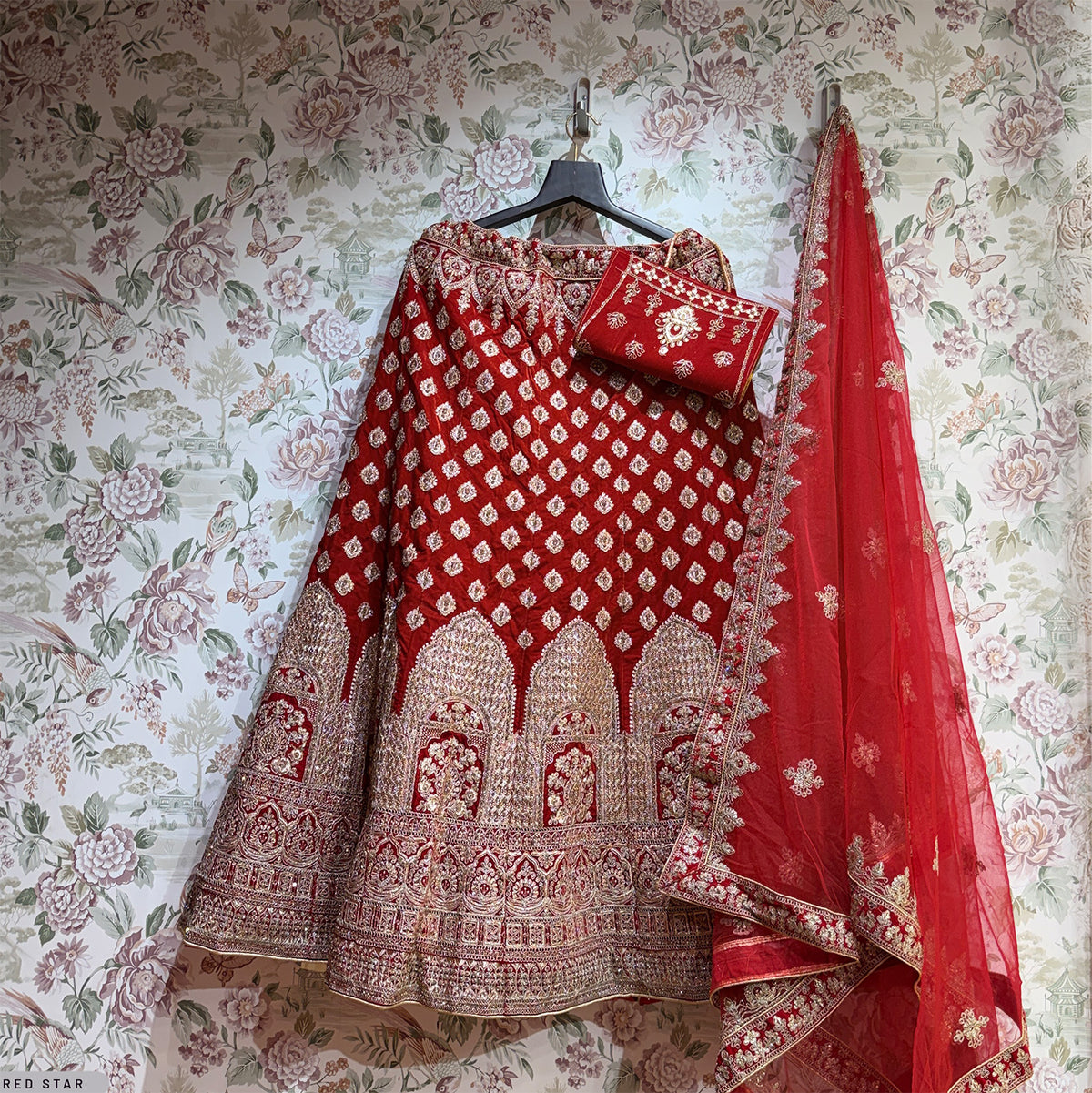 The Jharokha Heirloom Collection: Red Heritage Lehenga Ensemble – Red – view 1