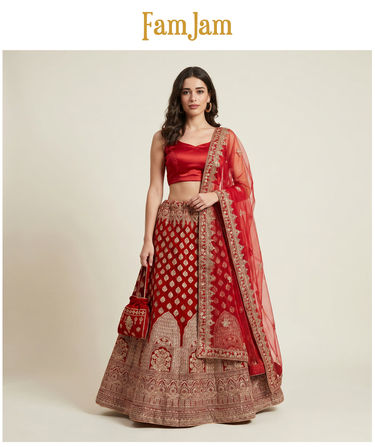The Jharokha Heirloom Collection: Red Heritage Lehenga Ensemble – Red – view 2